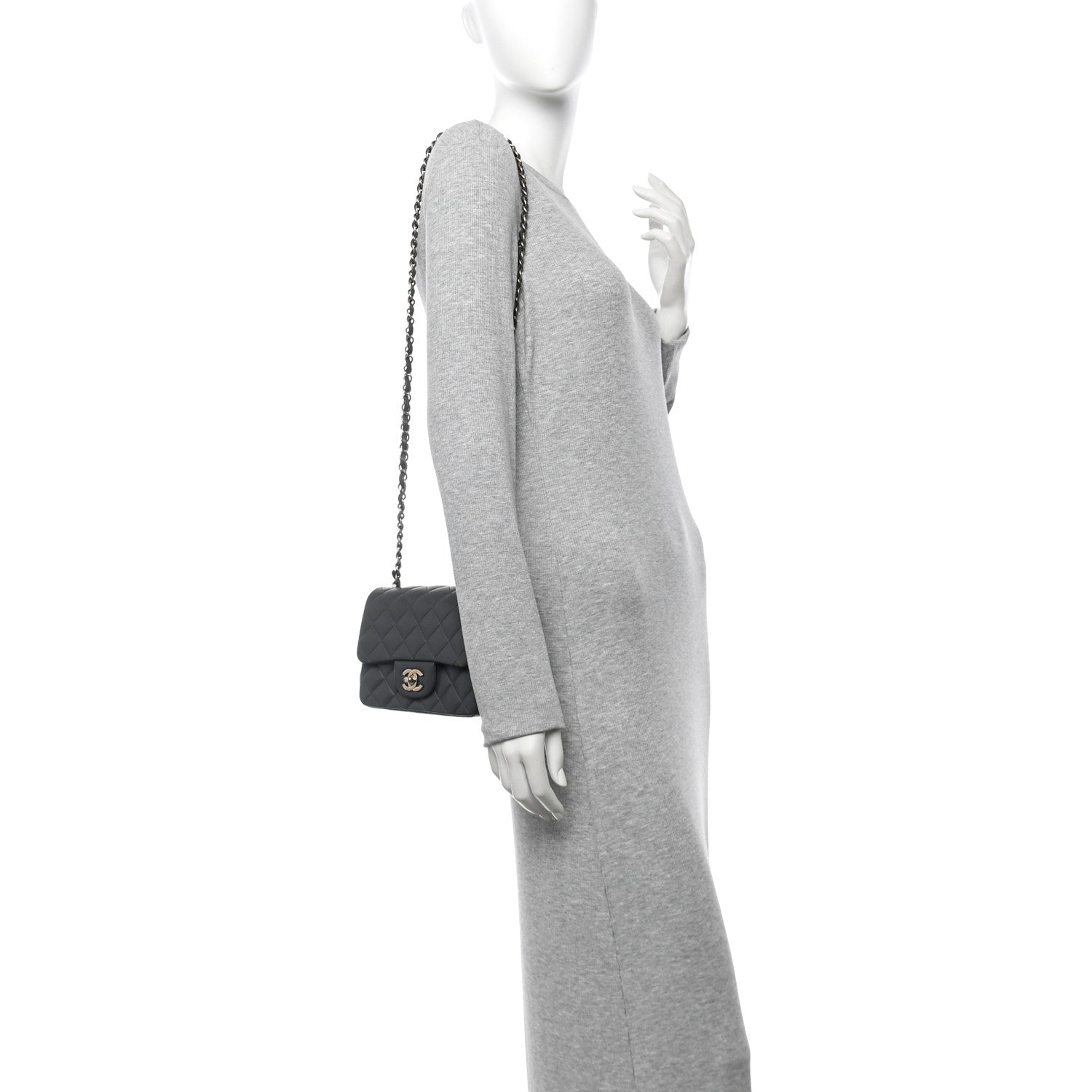 Lambskin Quilted Mini Square Flap Dark Grey