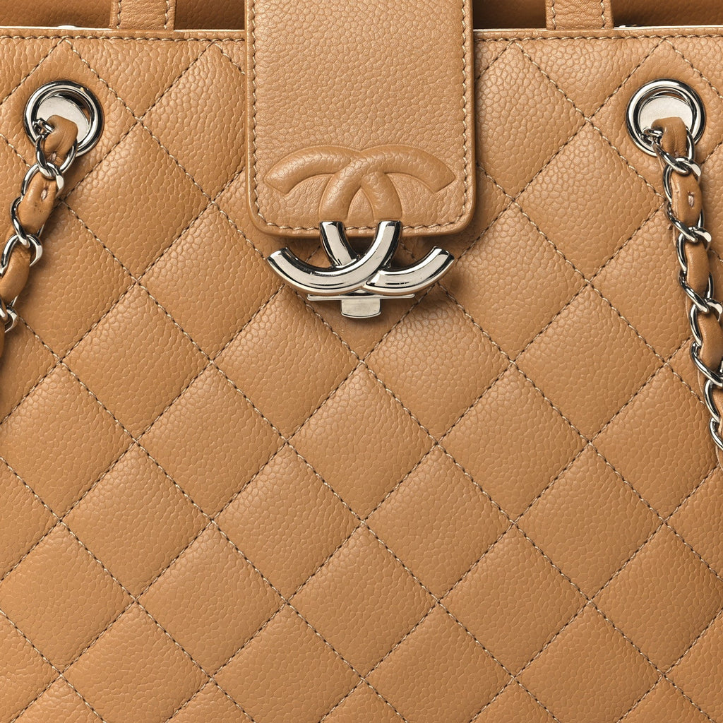 Caviar Quilted Small CC Box Shopping Tote Camel