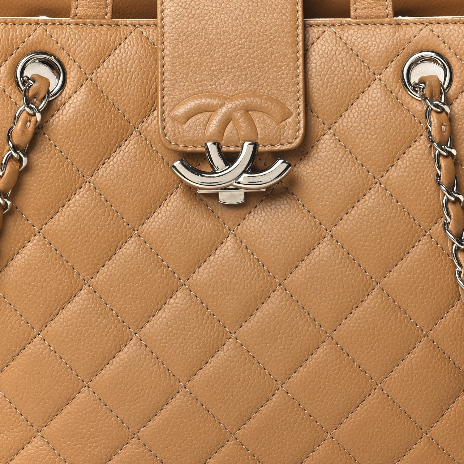 Caviar Quilted Small CC Box Shopping Tote Camel