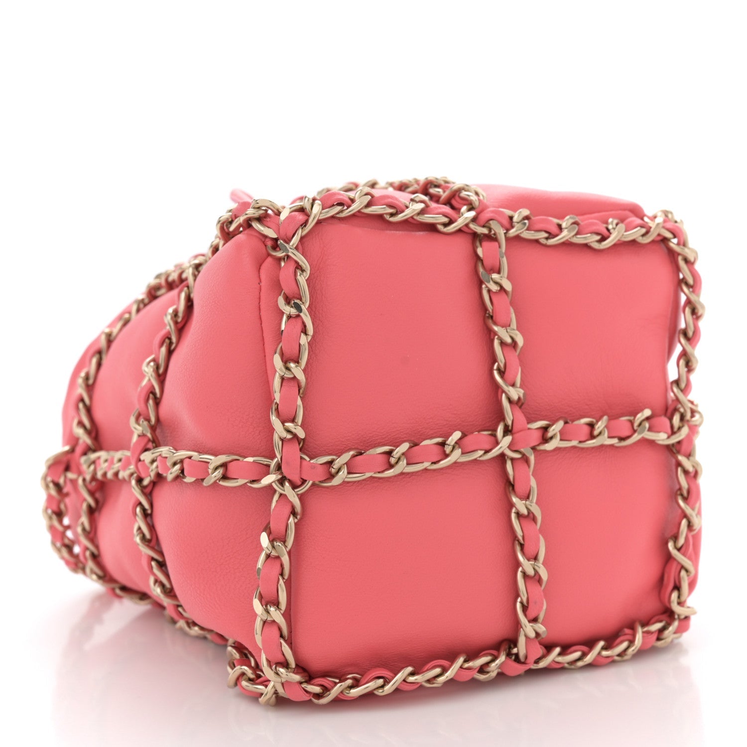 Lambskin Bucket Chain Drawstring Bag Pink