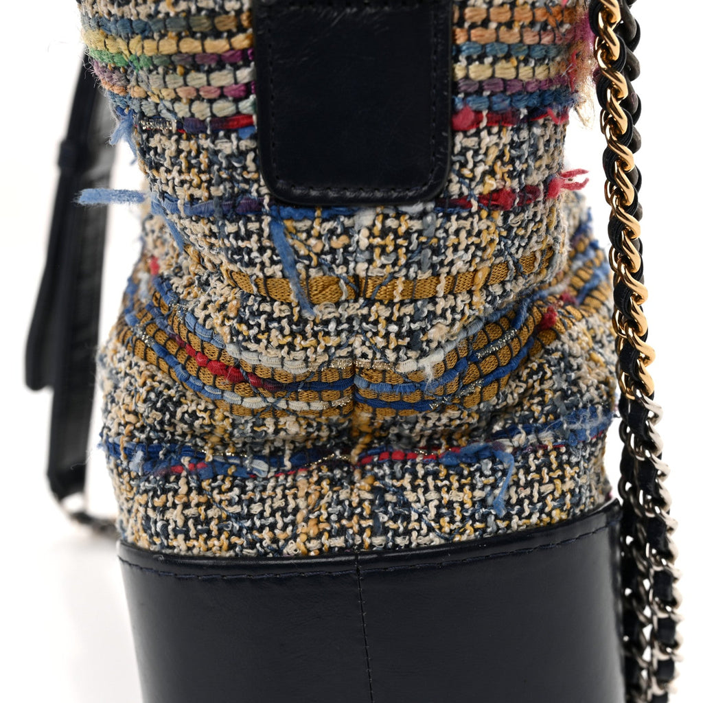 Tweed Calfskin Quilted Medium Gabrielle Hobo Navy