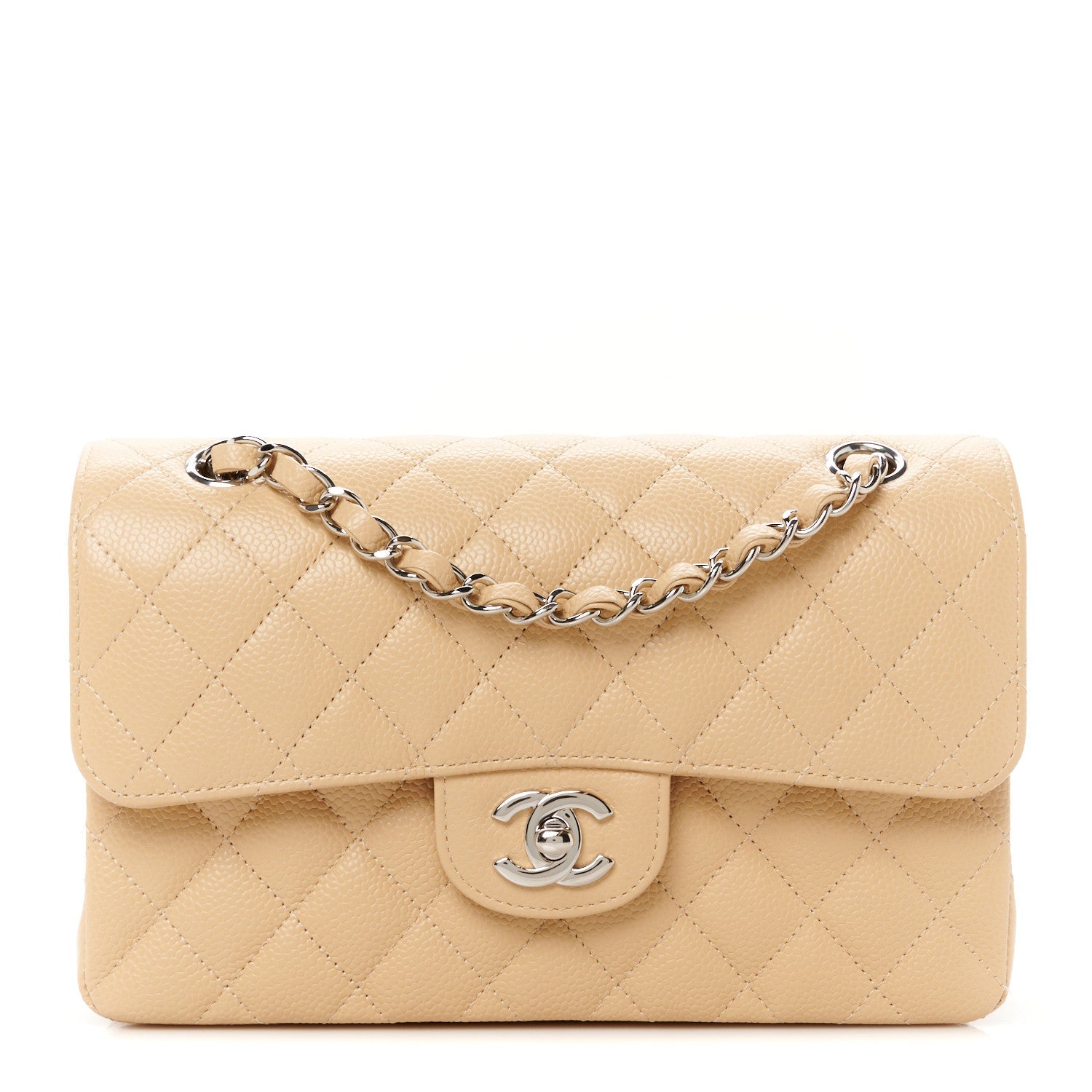 Caviar Quilted Small Double Flap Beige