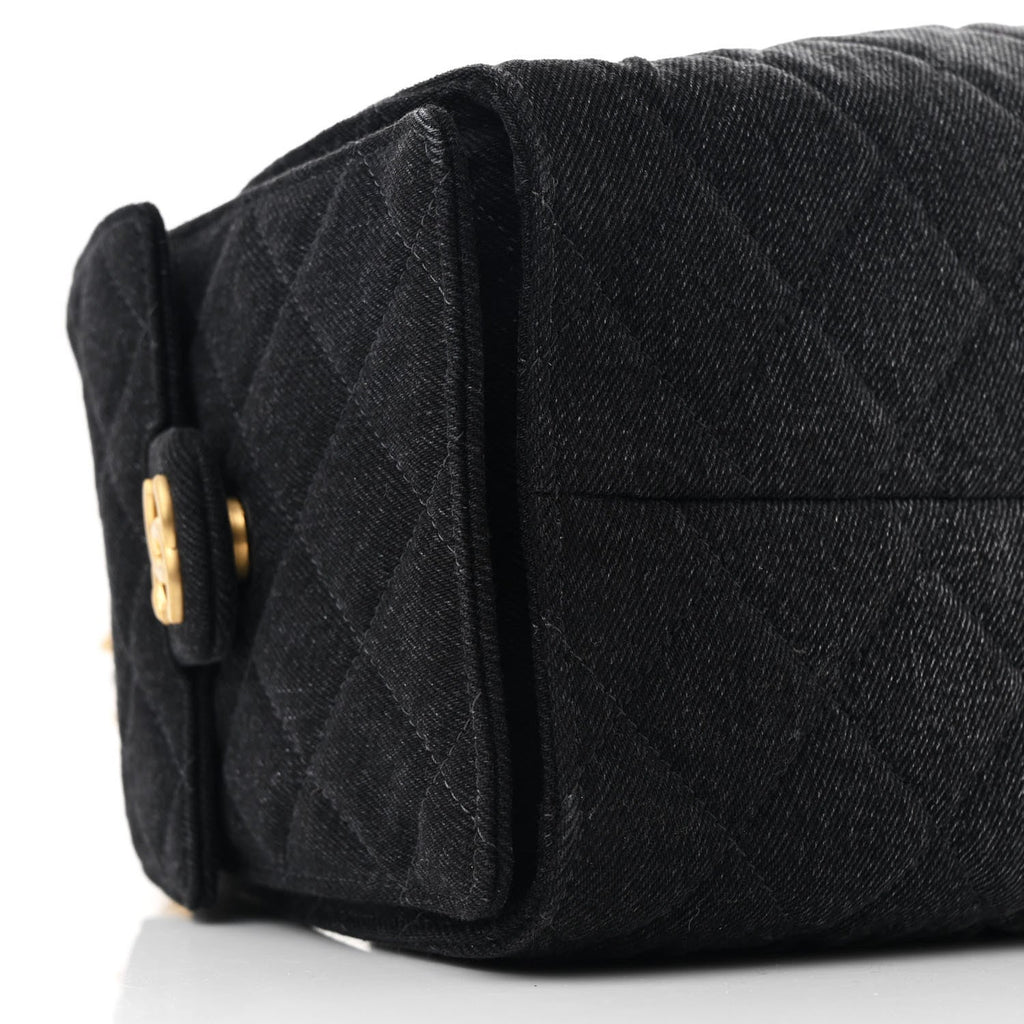 Washed Denim Quilted Small Chanel 25 Handbag Black