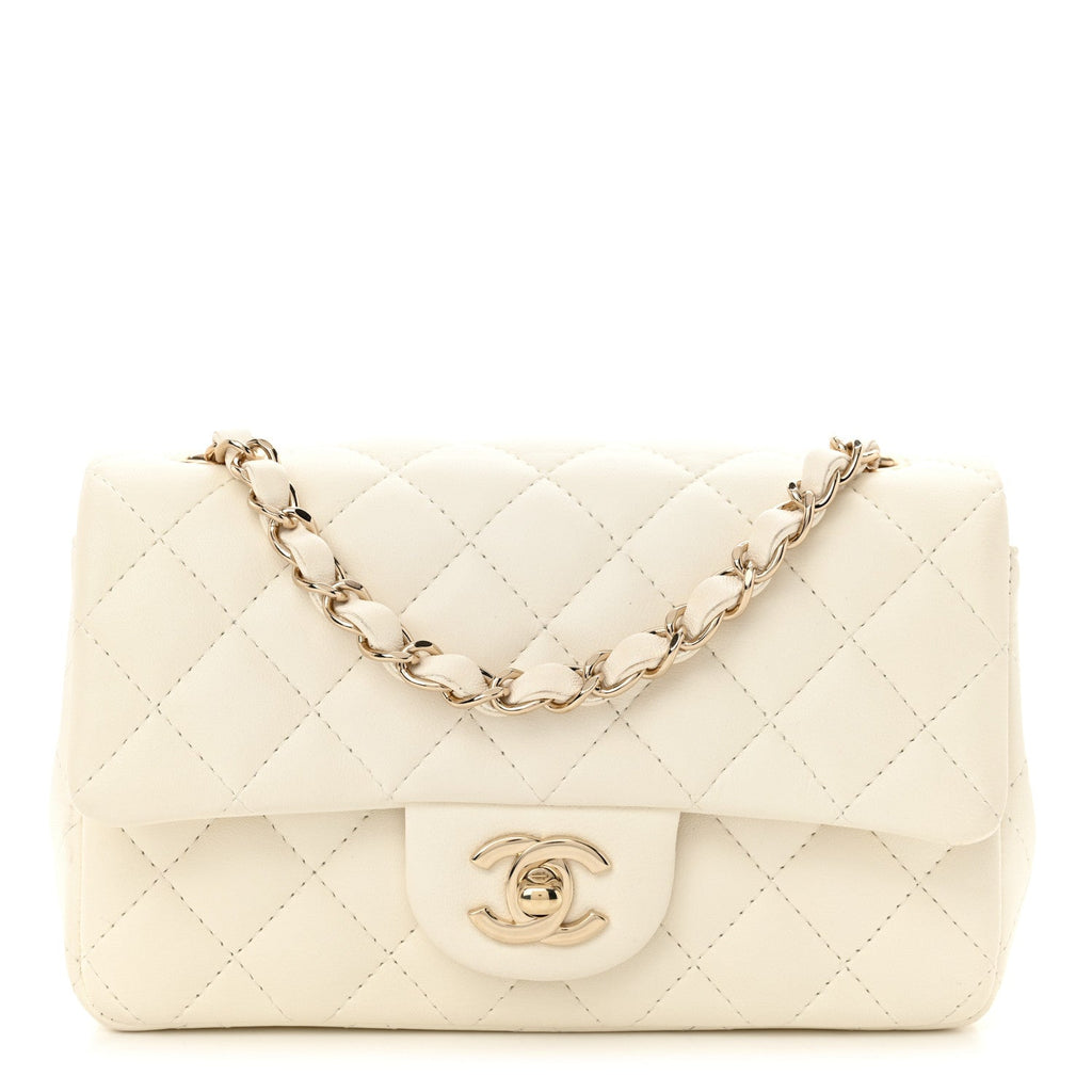 Lambskin Quilted Mini Rectangular Flap White