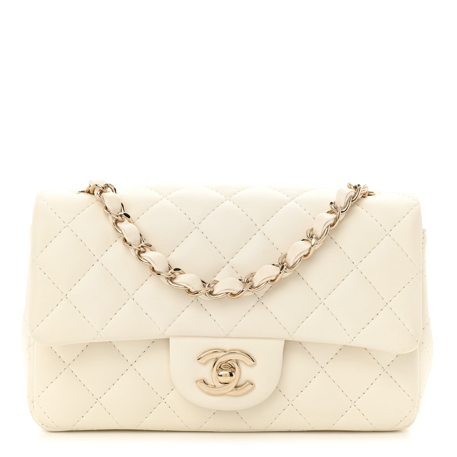 Lambskin Quilted Mini Rectangular Flap White