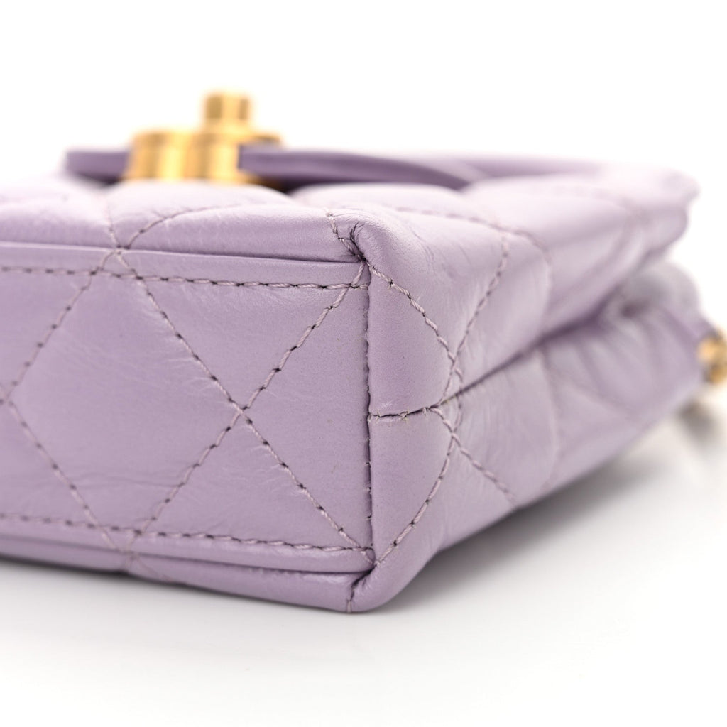 Shiny Aged Calfskin Quilted Mini Nano Kelly Shopper Lilac