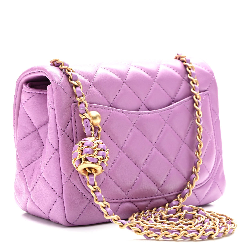 Lambskin Quilted Mini CC Pearl Crush Flap Purple