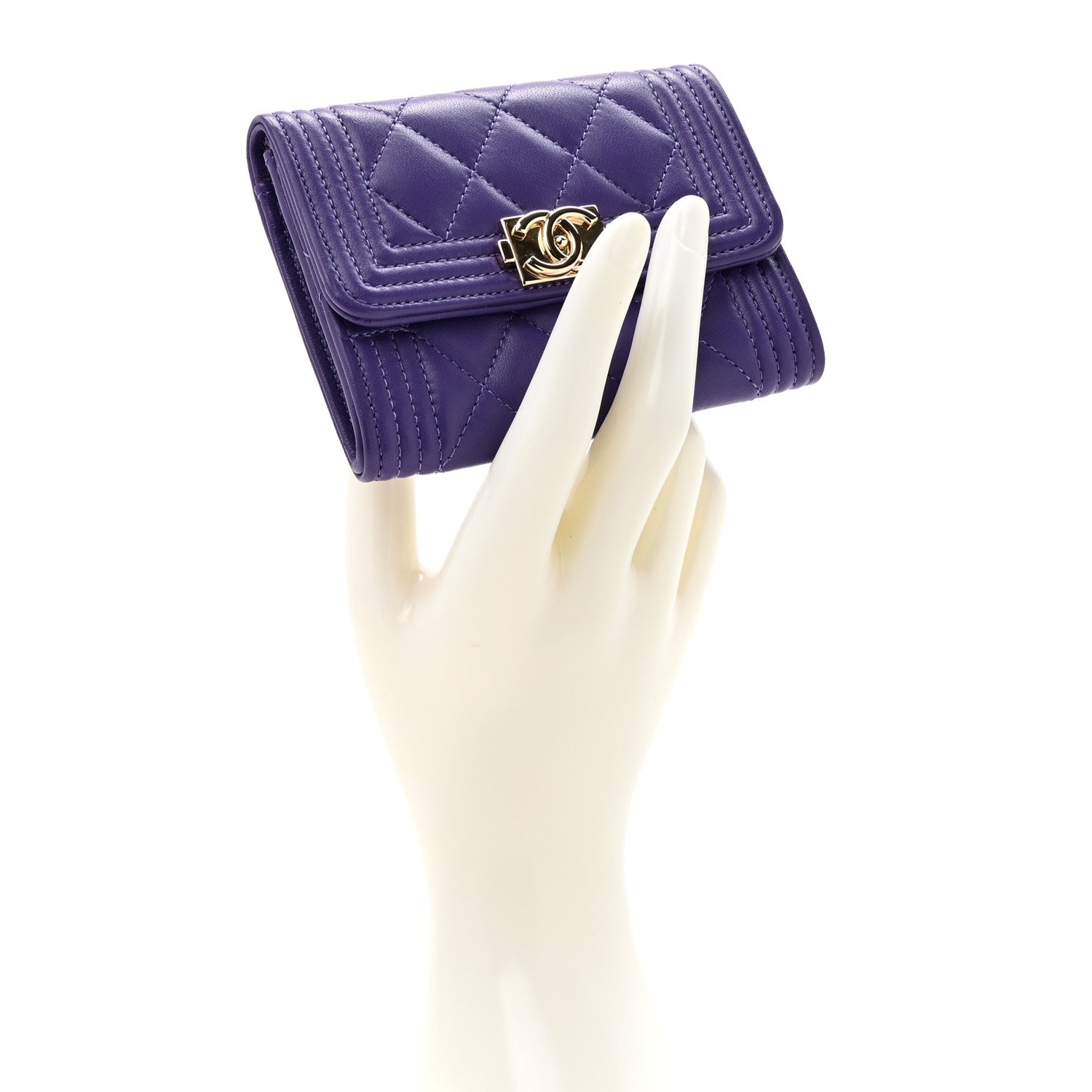 Lambskin Quilted Boy Flap  Holder Purple