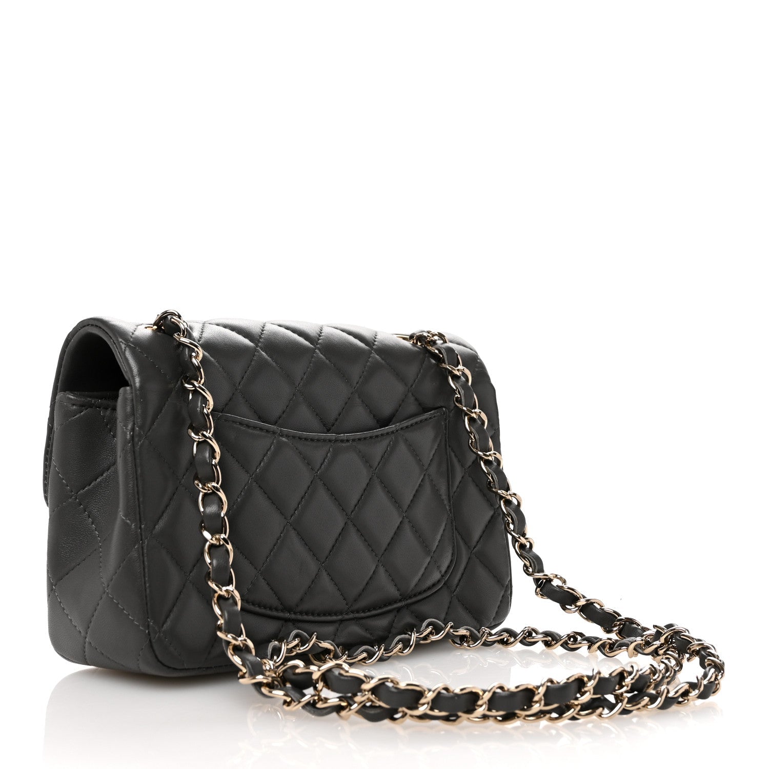 Lambskin Quilted Mini Rectangular Flap Dark Grey