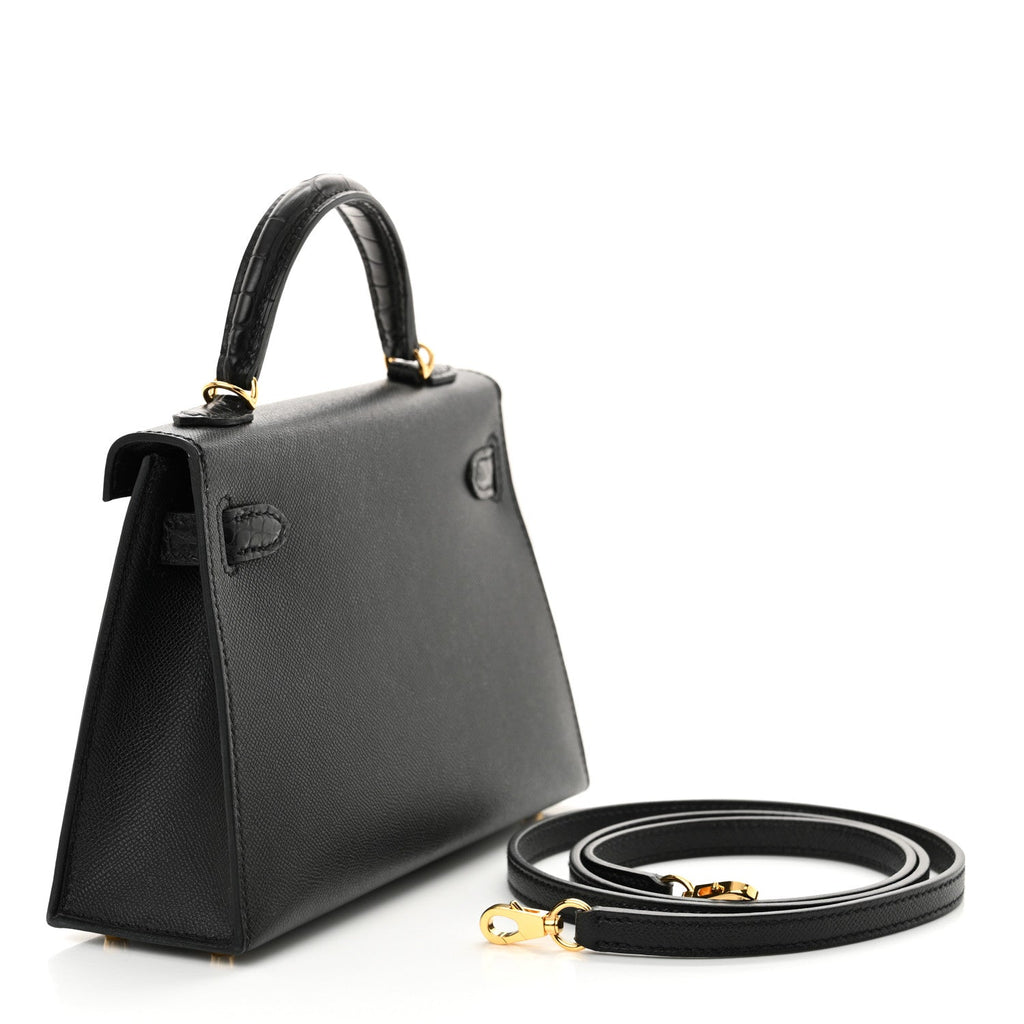 Madame Calfskin Matte Alligator Mini Kelly Sellier Touch 20 Black