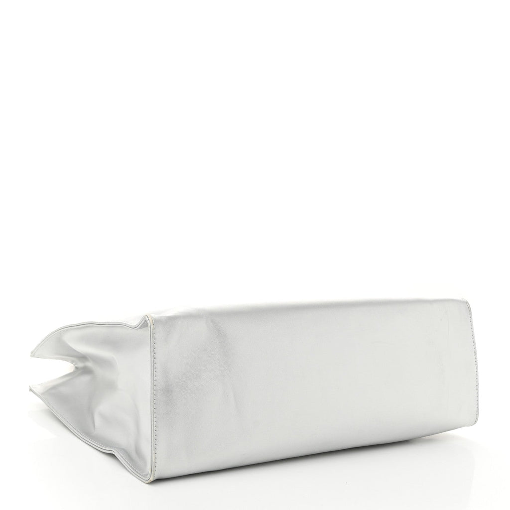 Metallic Vegan Leather Medium Shopping Bag Silver