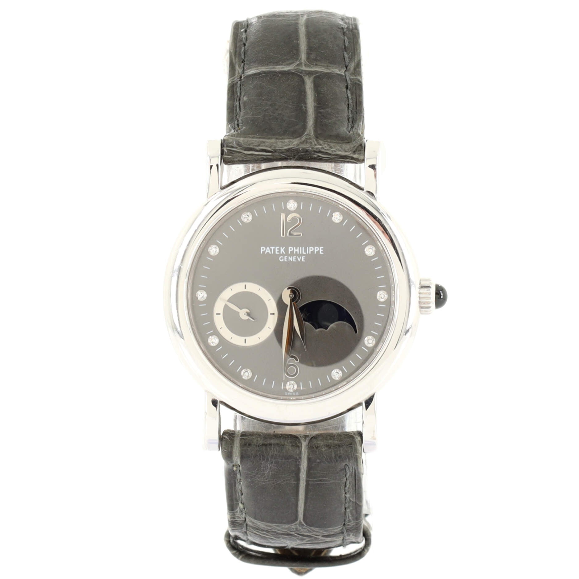 Moonphase Manual Watch White Gold and Alligator with Diamond Markers 29