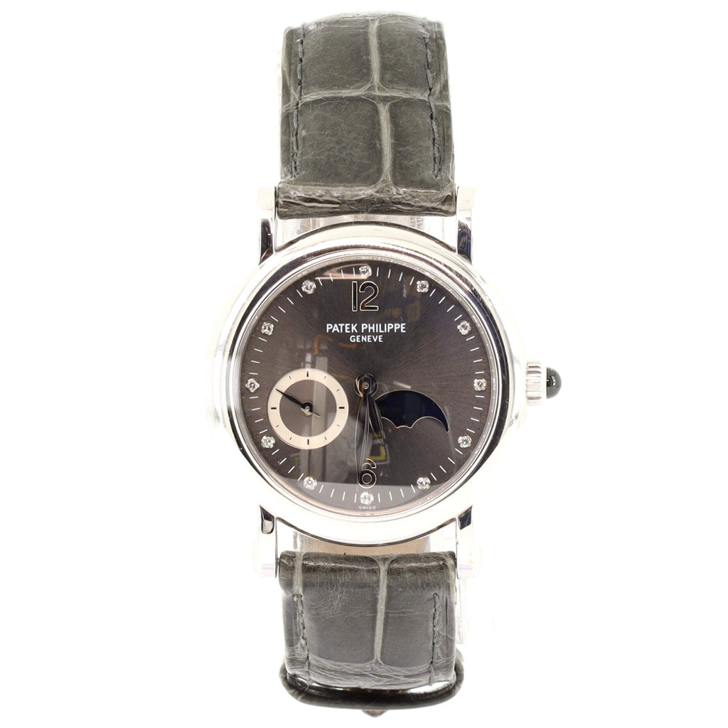 Moonphase Manual Watch White Gold and Alligator with Diamond Markers 29