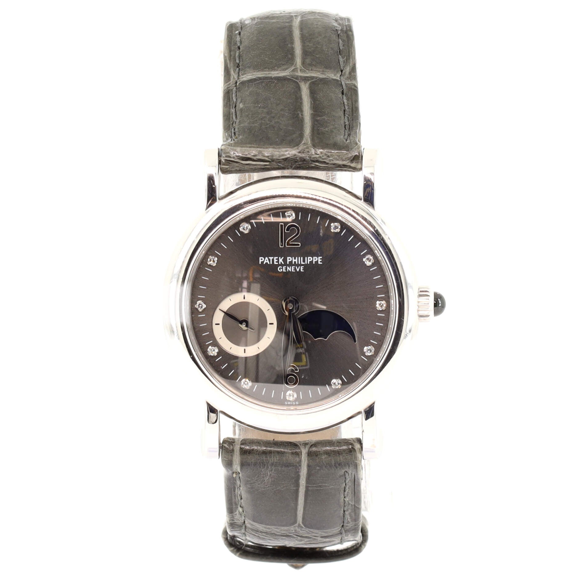 Moonphase Manual Watch White Gold and Alligator with Diamond Markers 29