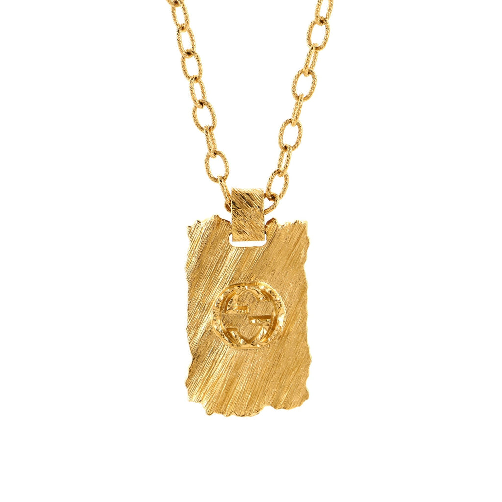 Interlocking G Plate Pendant Chain Necklace Textured Metal
