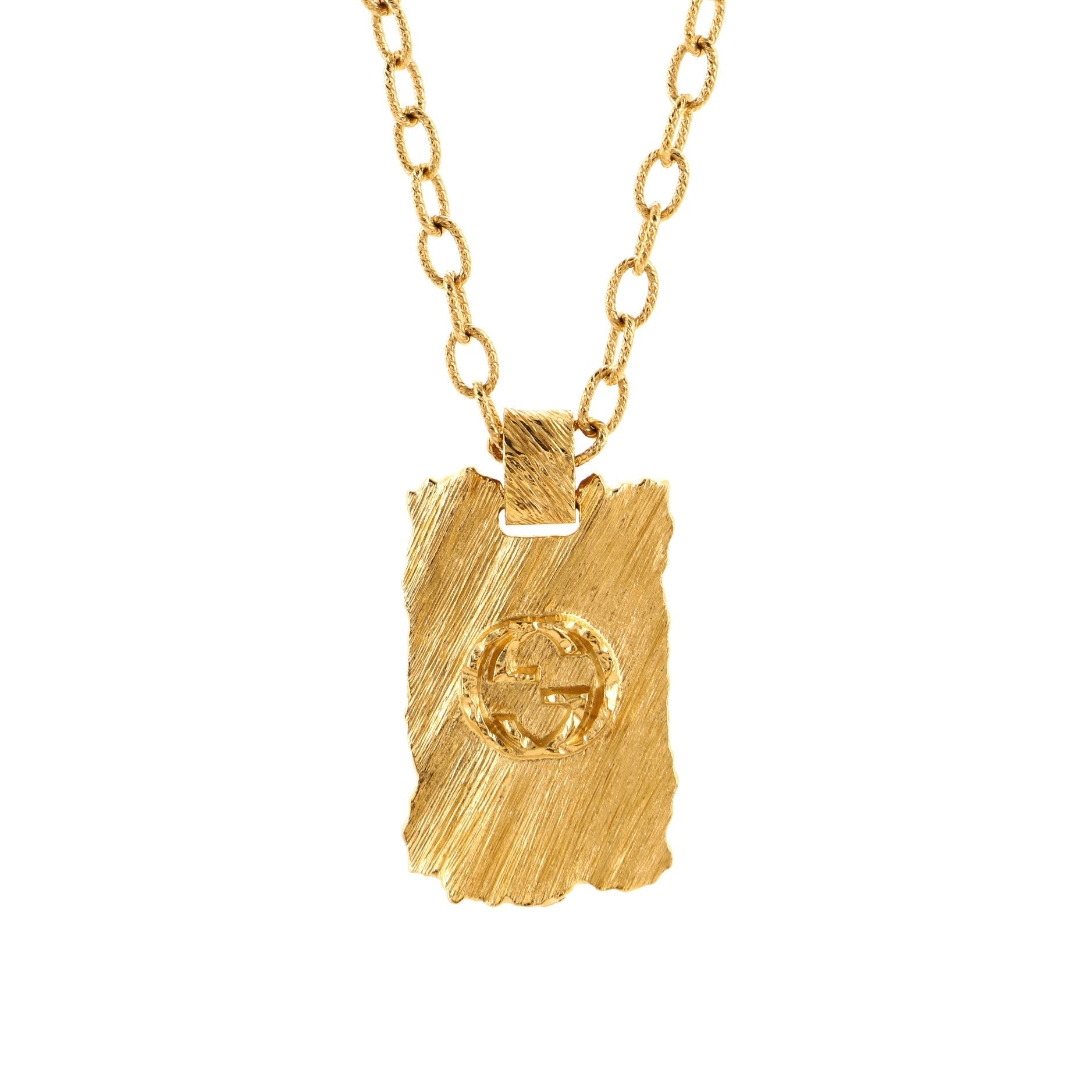 Interlocking G Plate Pendant Chain Necklace Textured Metal