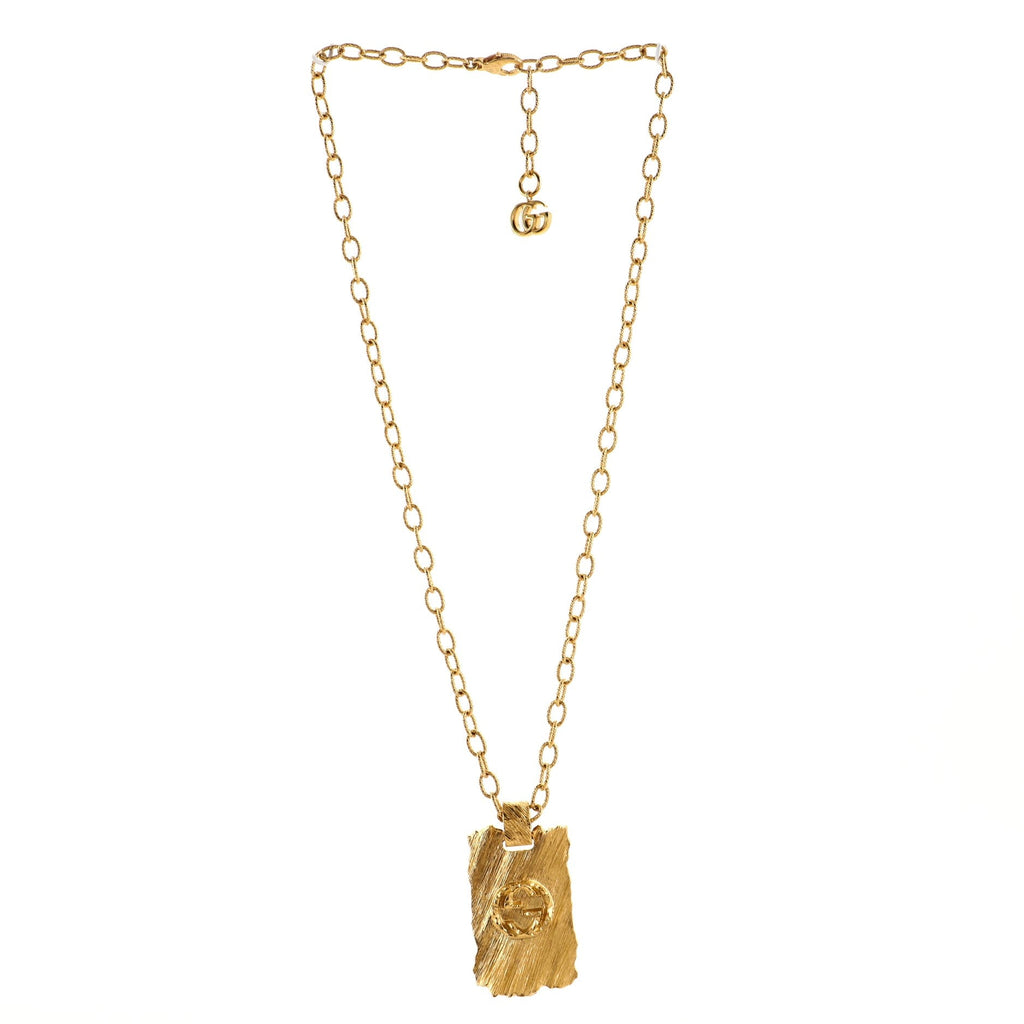 Interlocking G Plate Pendant Chain Necklace Textured Metal