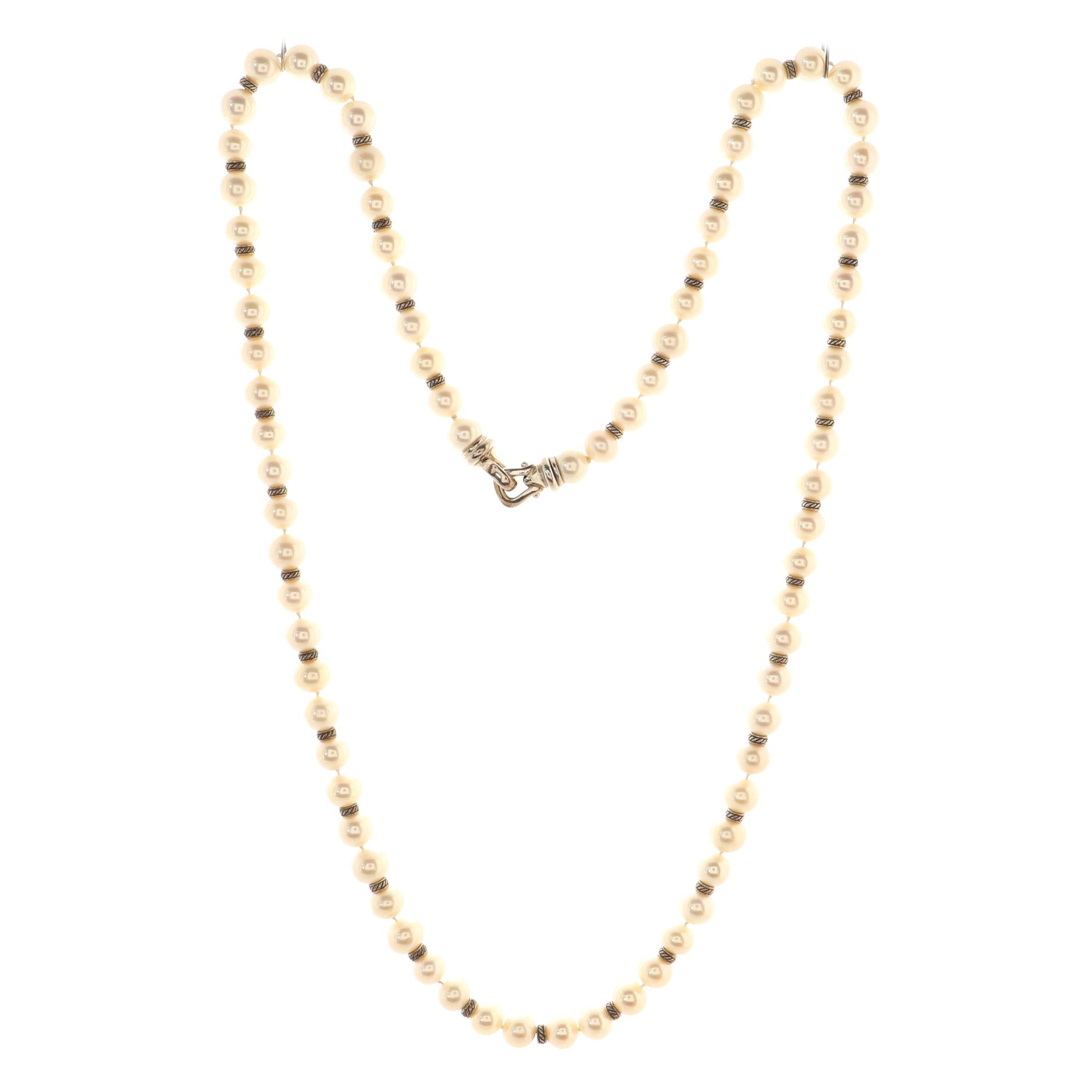 Station Long Necklace Pearls with Sterling Silver