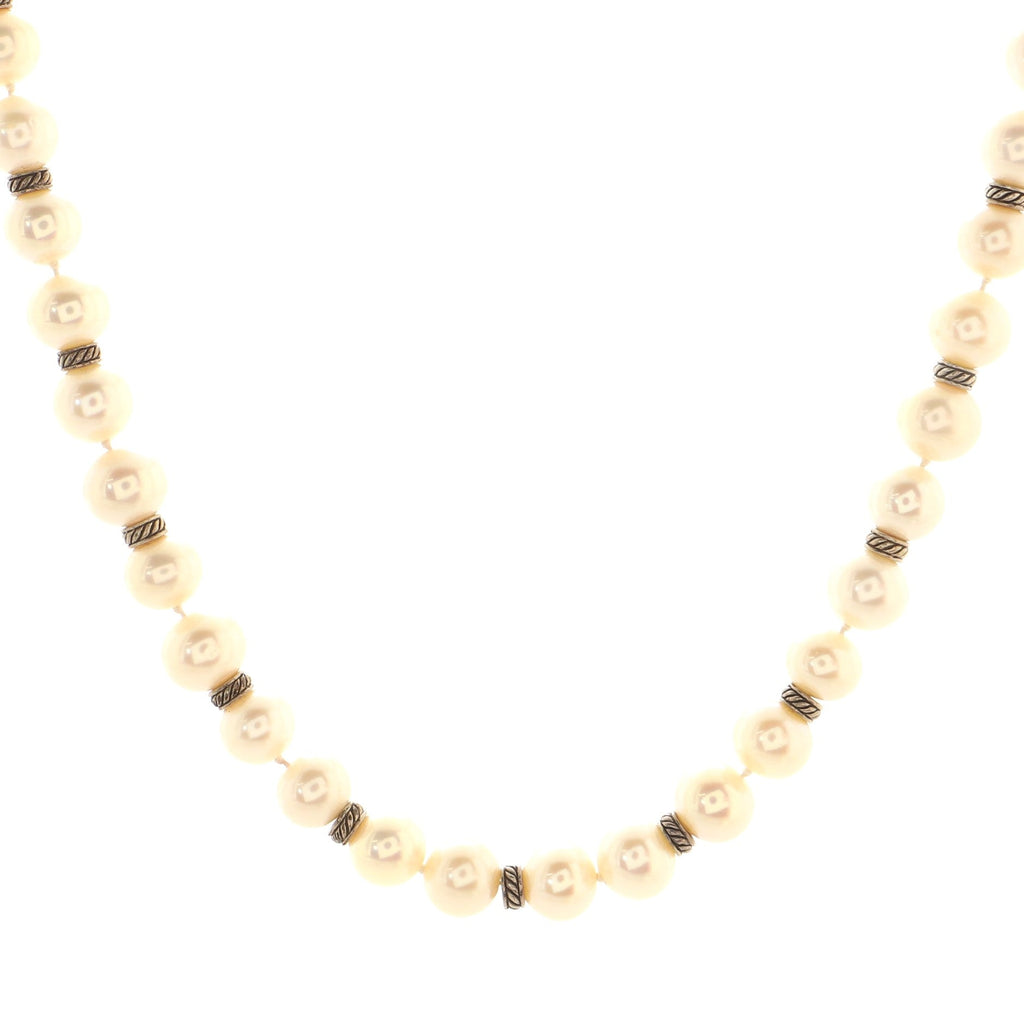 Station Long Necklace Pearls with Sterling Silver