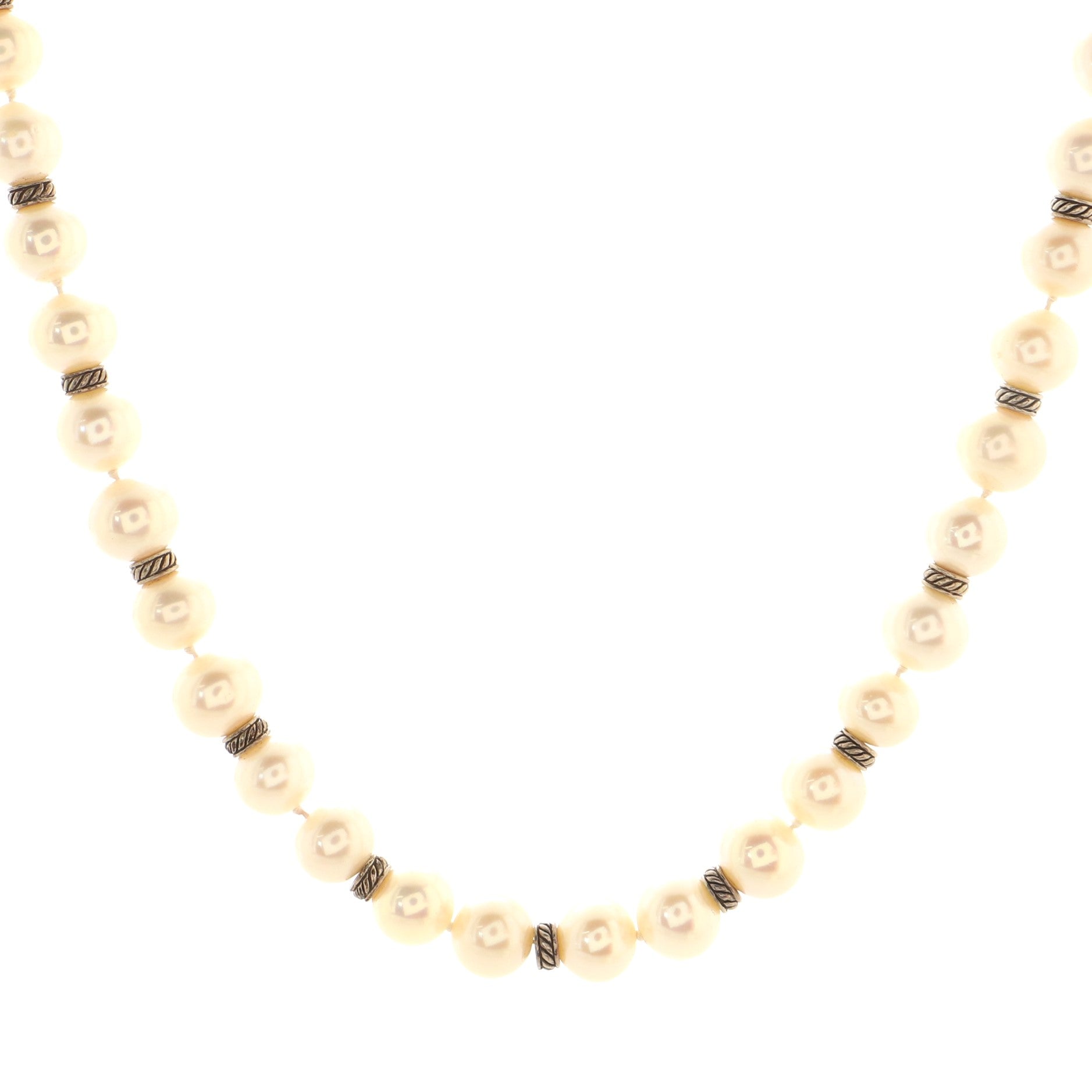 Station Long Necklace Pearls with Sterling Silver