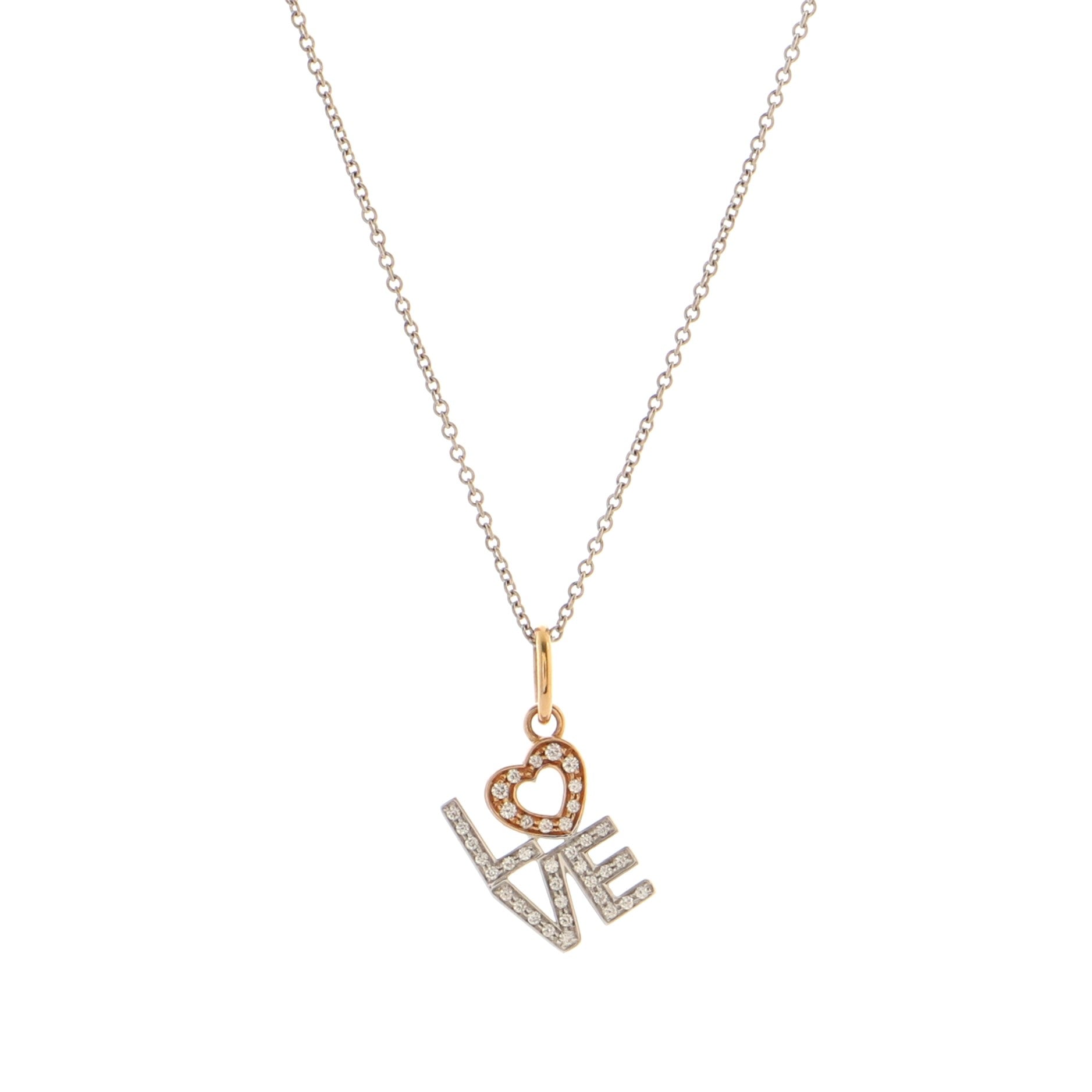 Love Pendant Necklace 18K White Gold and 18K Rose Gold With Diamonds