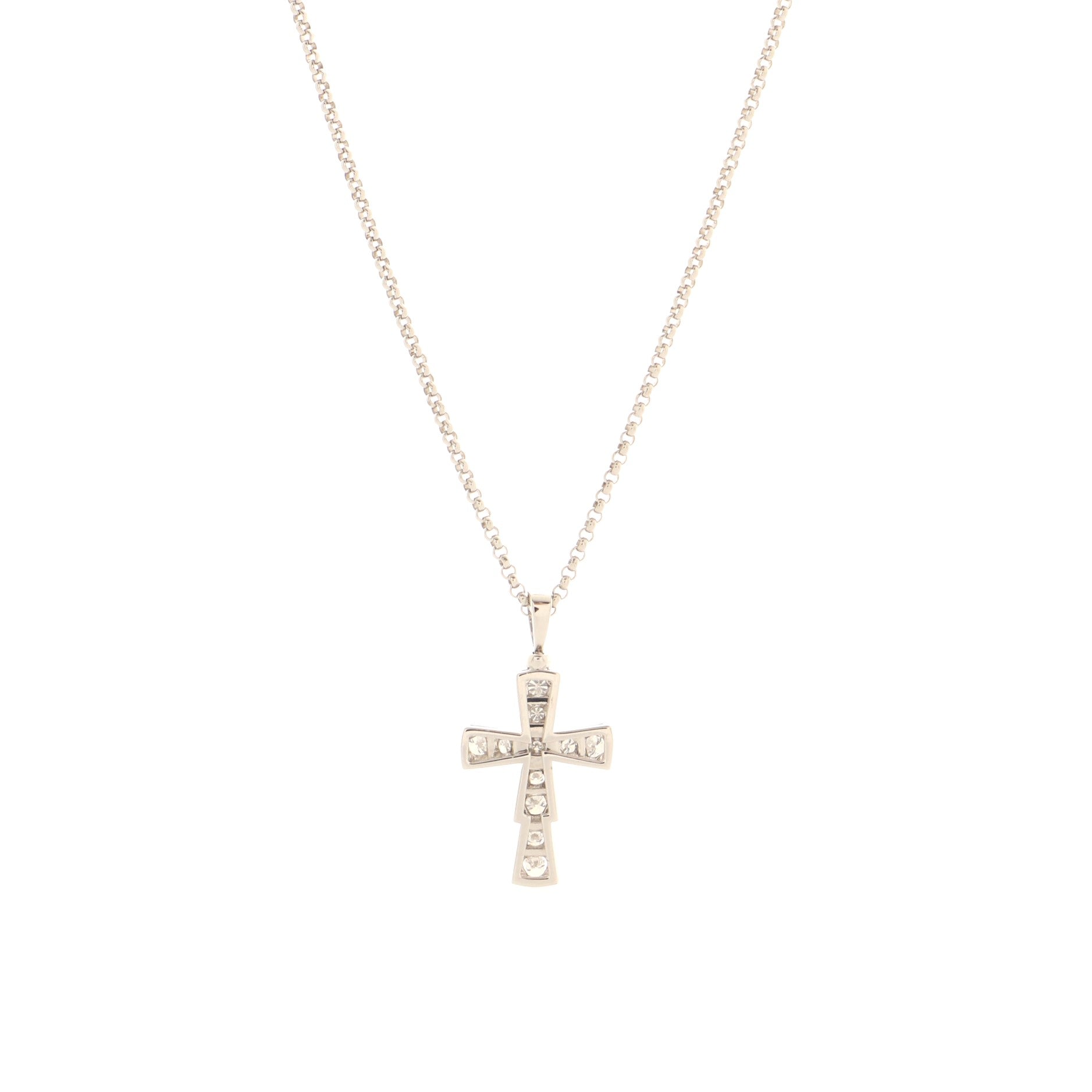 Serpenti Cross Necklace 18K White Gold and Diamonds