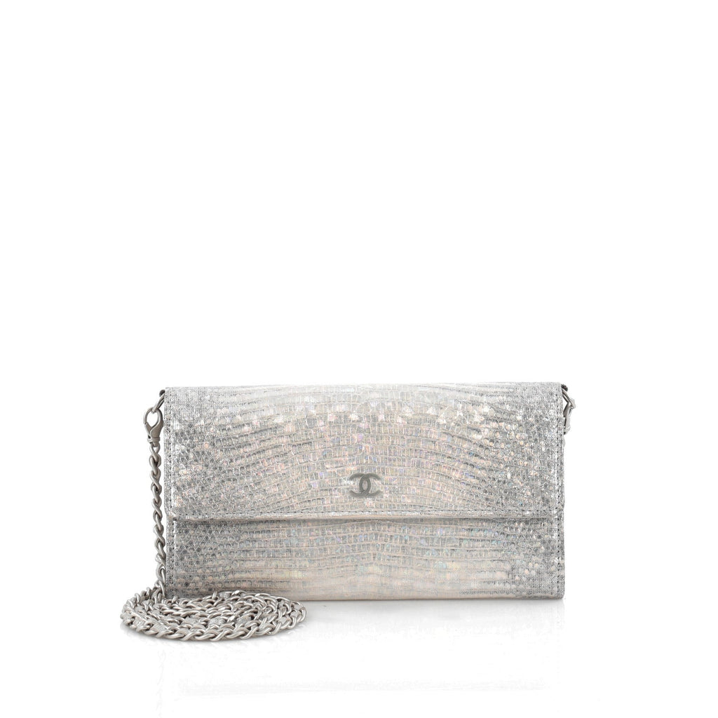 Wallet On Chain Clutch Iridescent Lizard Embossed Leather