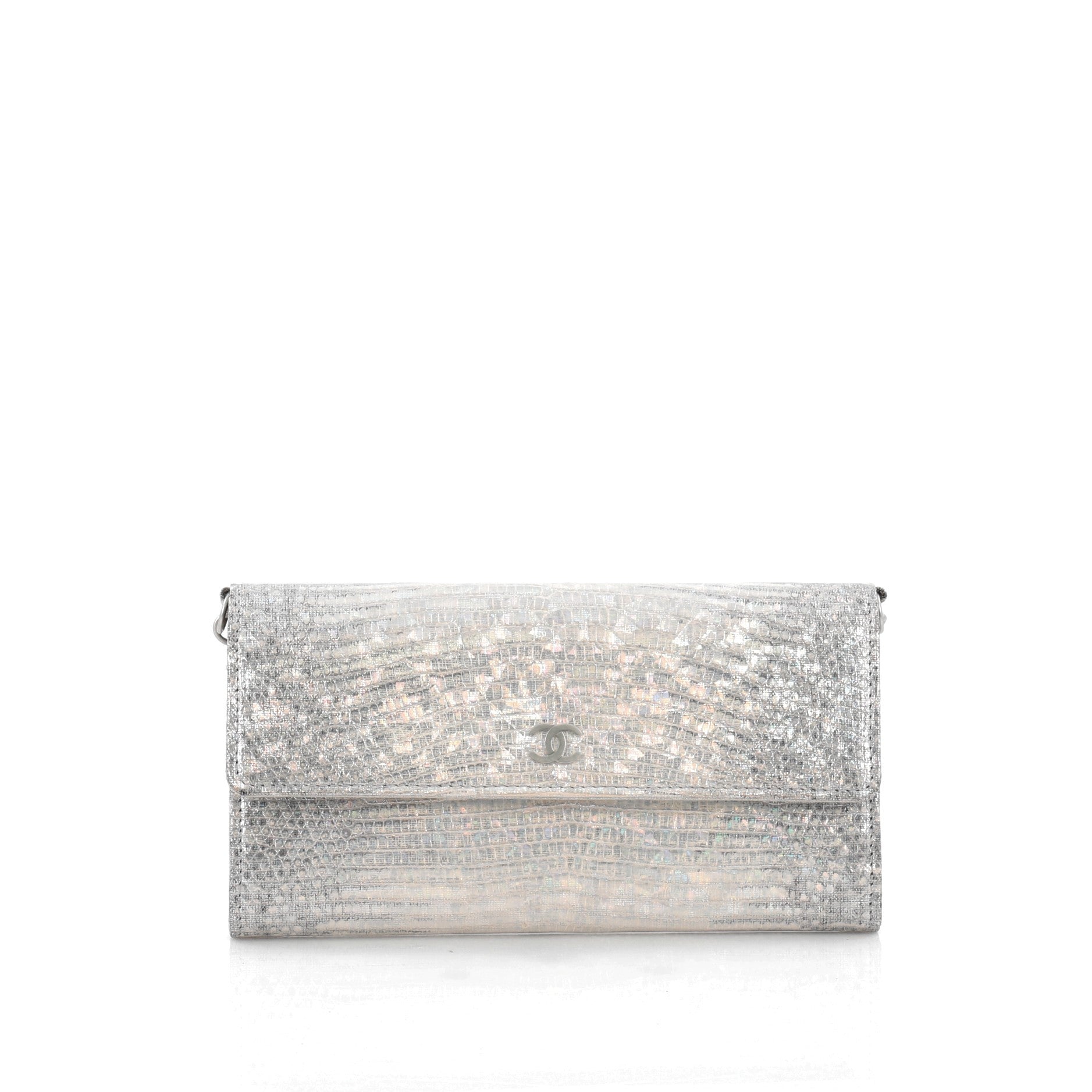 Wallet On Chain Clutch Iridescent Lizard Embossed Leather