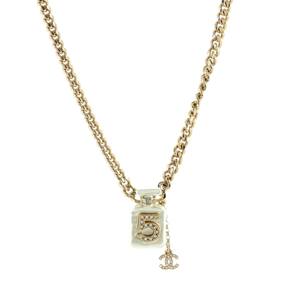CC No.5 Perfume Bottle Pendant Short Necklace Metal with Resin and Crystals