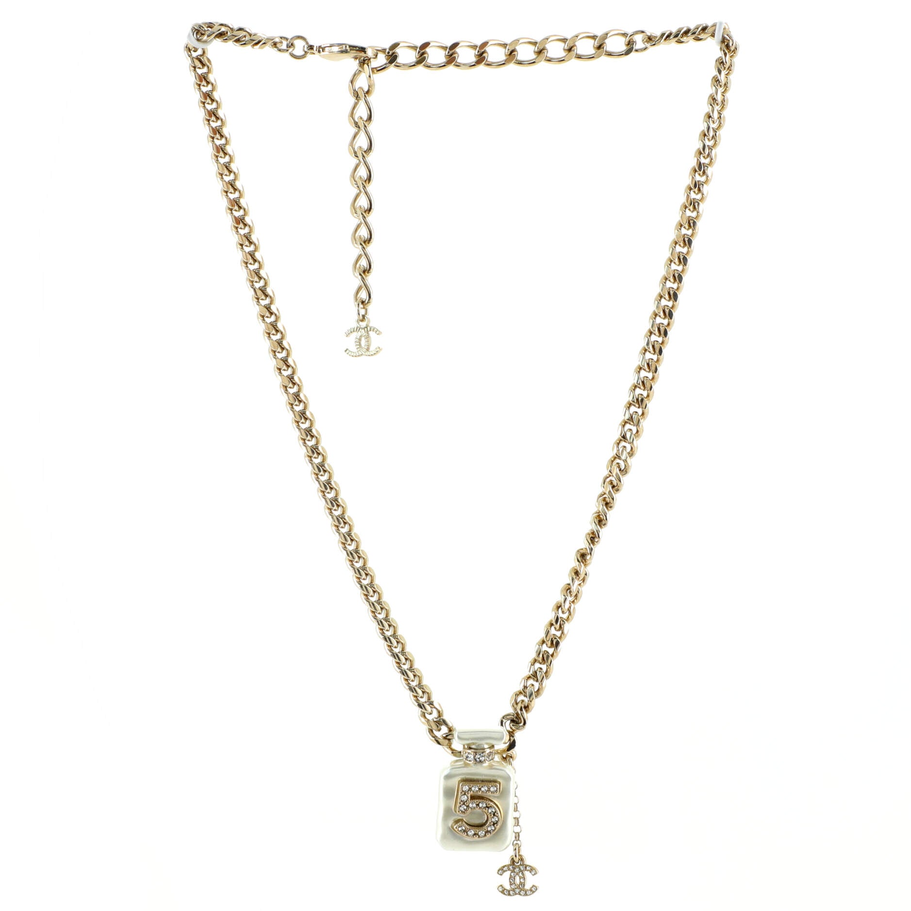 CC No.5 Perfume Bottle Pendant Short Necklace Metal with Resin and Crystals