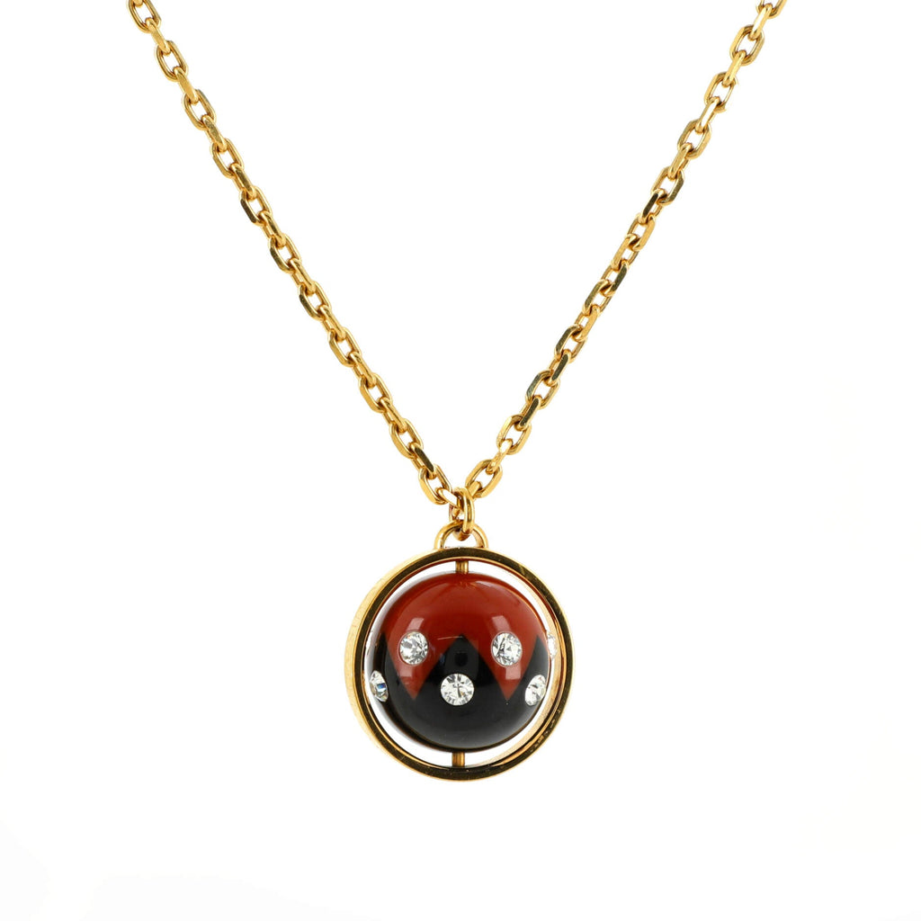 Spinning Sphere Pendant Necklace Metal and Crystal Embellished Resin