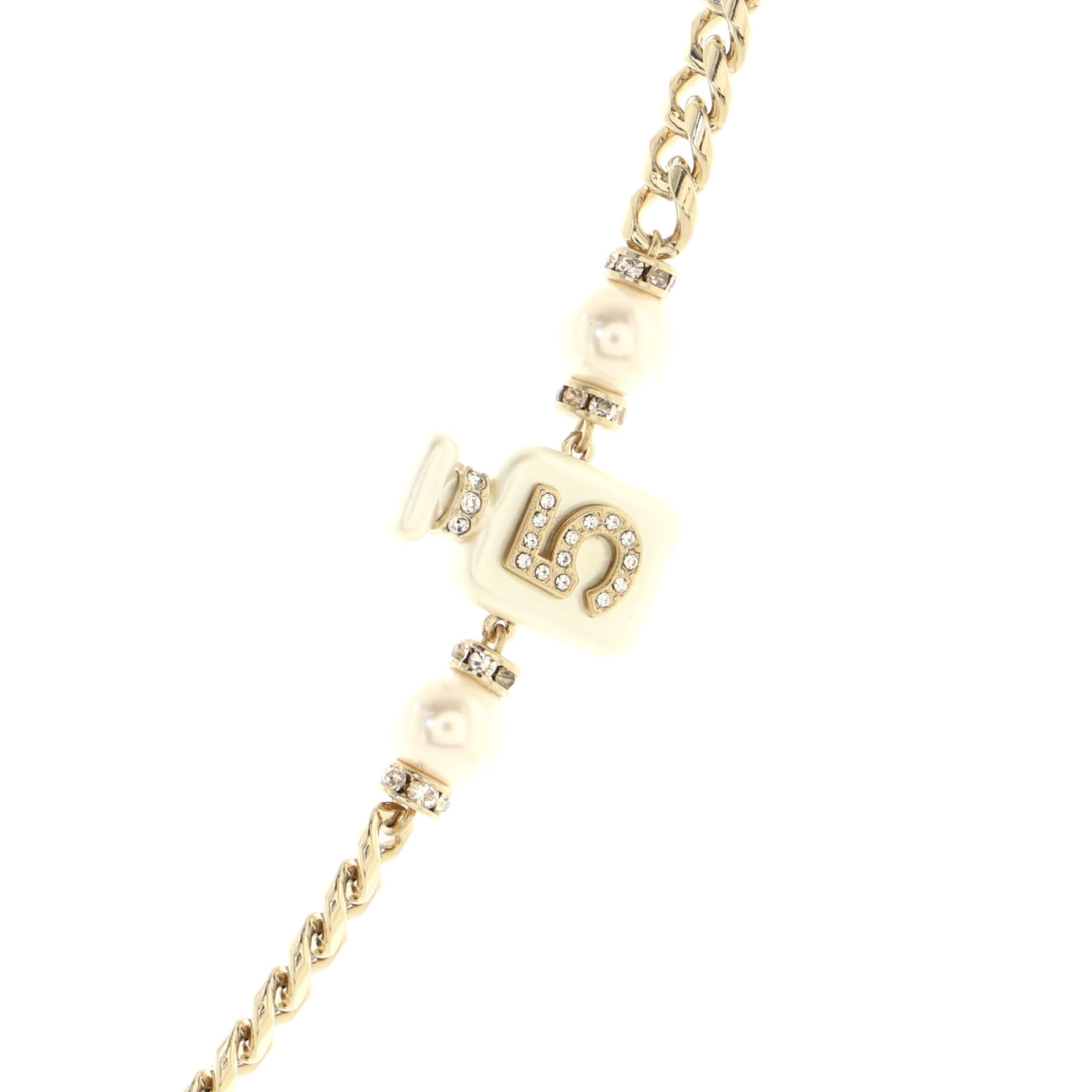 No.5 Perfume Bottle CC Charm Chain Link Belt Metal with Faux Pearls and Crystals 0