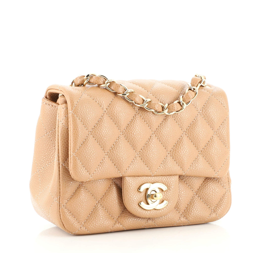 Square Classic Single Flap Bag Quilted Caviar Mini