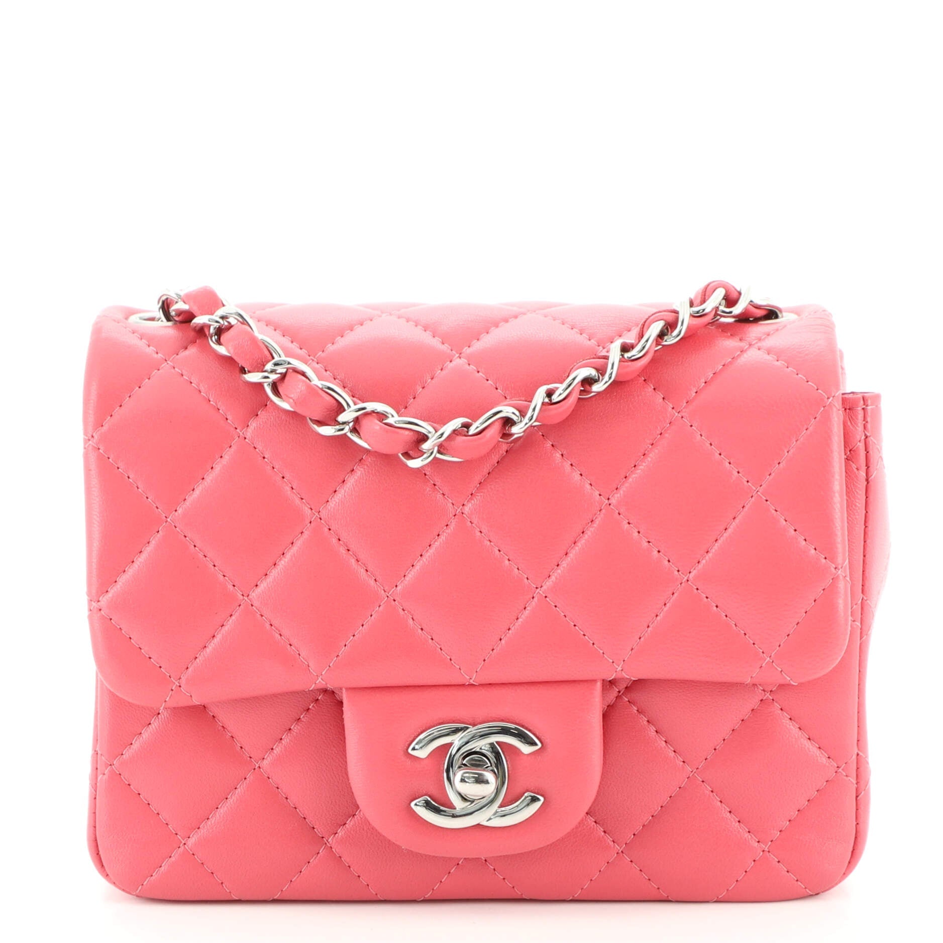 Square Classic Single Flap Bag Quilted Lambskin Mini