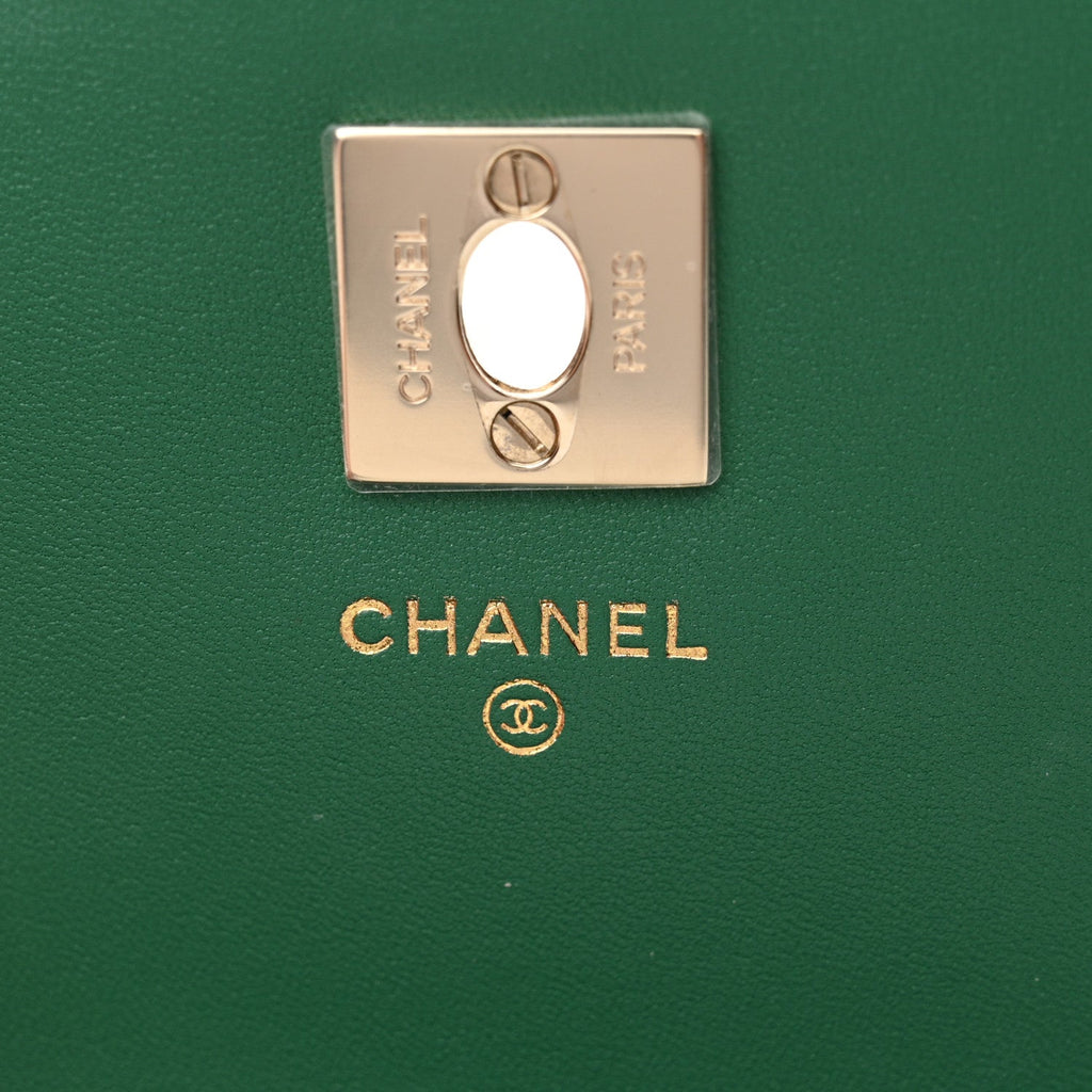Lambskin Crystal Diamante Clutch With Chain Green