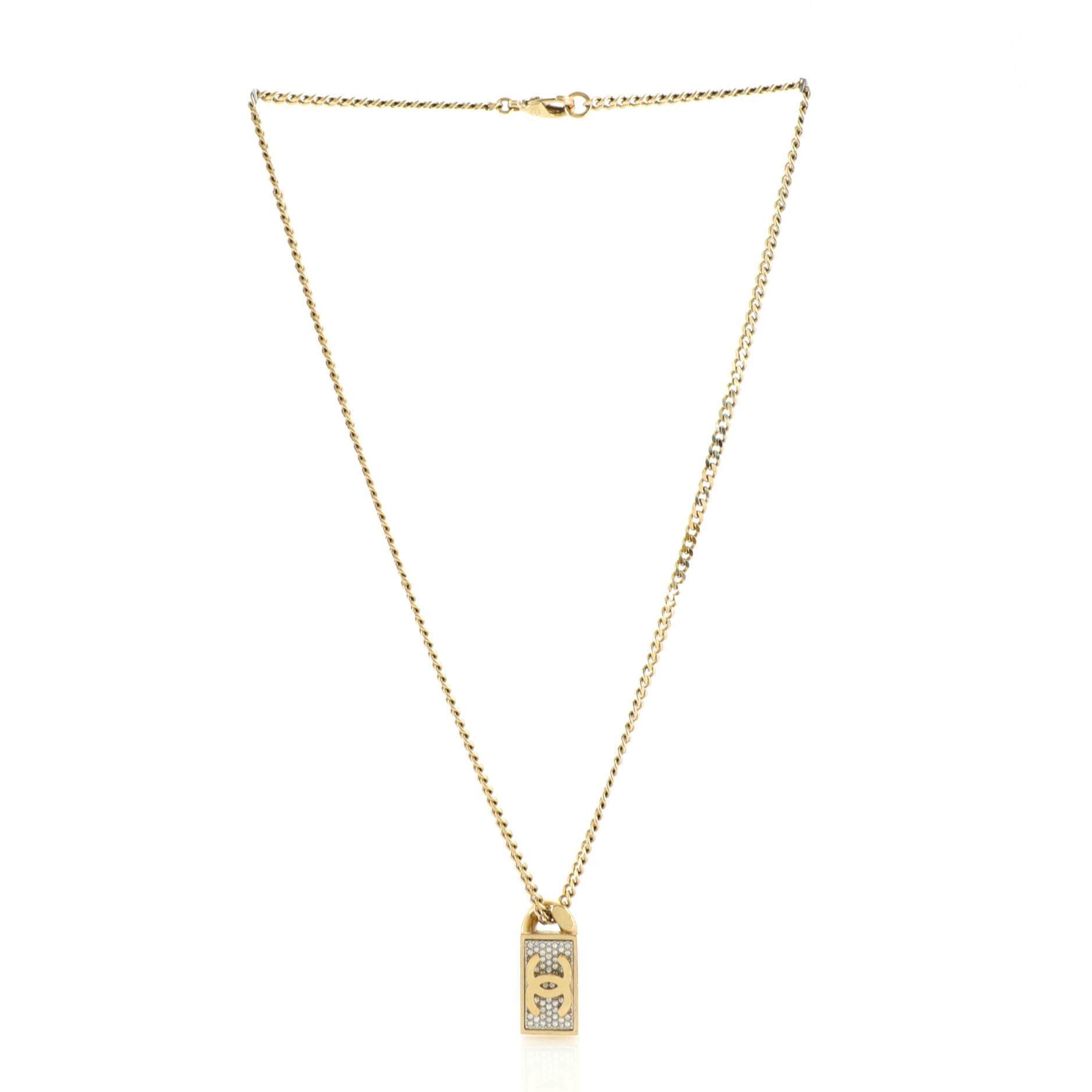 CC Dog Tag Pendant Necklace Metal with Crystals