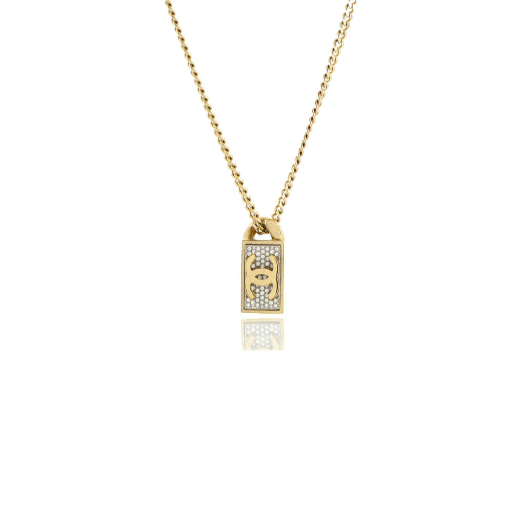 CC Dog Tag Pendant Necklace Metal with Crystals