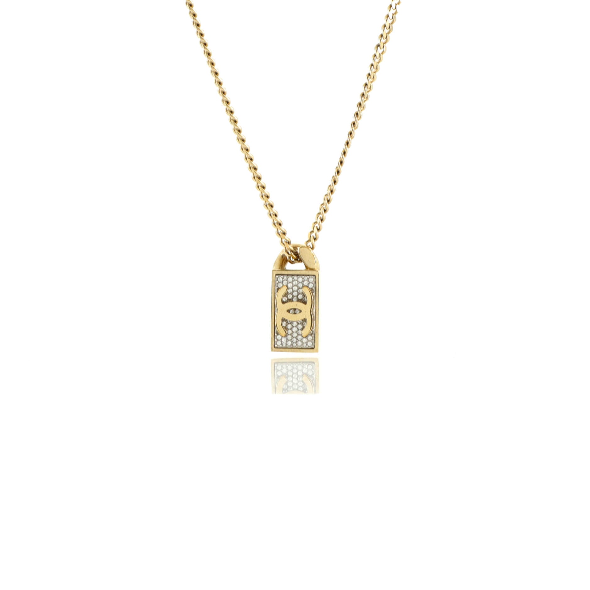 CC Dog Tag Pendant Necklace Metal with Crystals