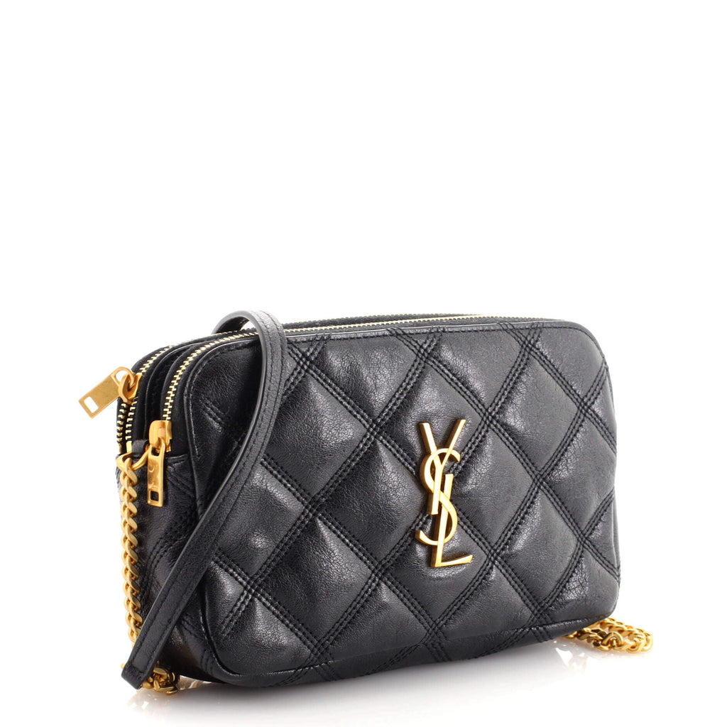 Becky Double Zip Crossbody Pouch Quilted Leather Mini