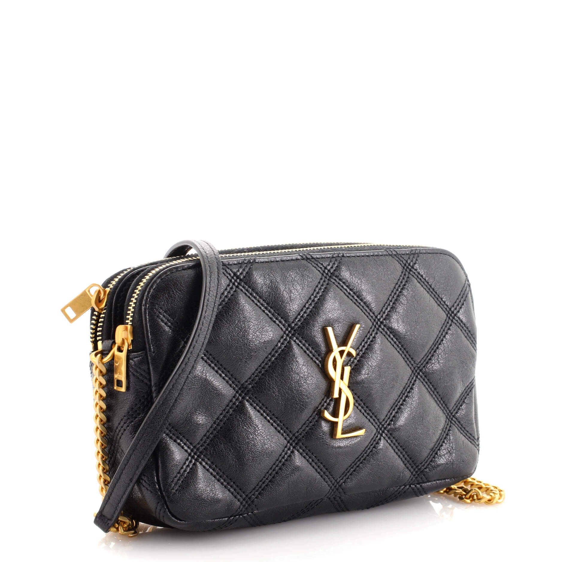 Becky Double Zip Crossbody Pouch Quilted Leather Mini