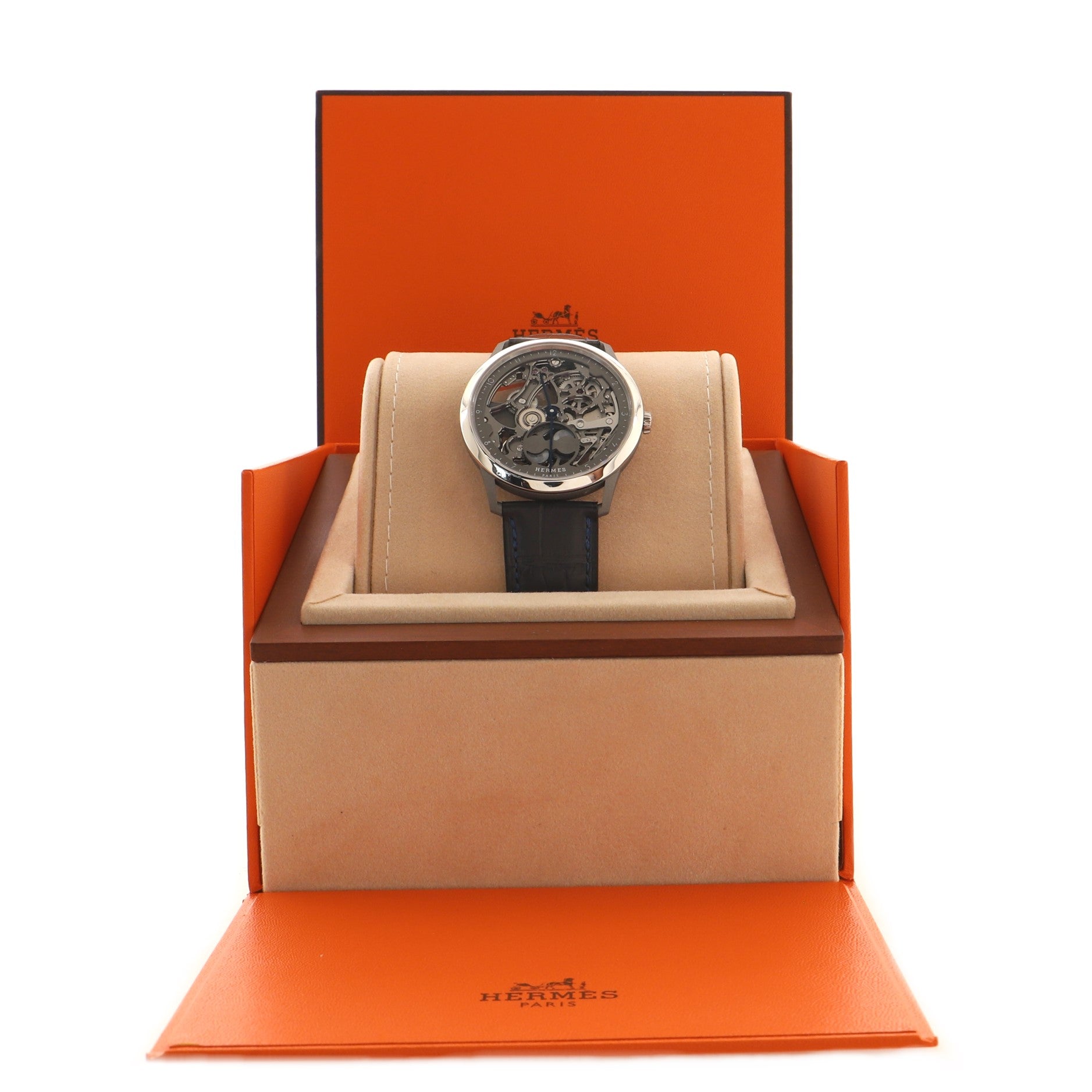 Slim d'Hermes Squelette Lune Automatic Watch Platinum with Titanium and Alligator 40