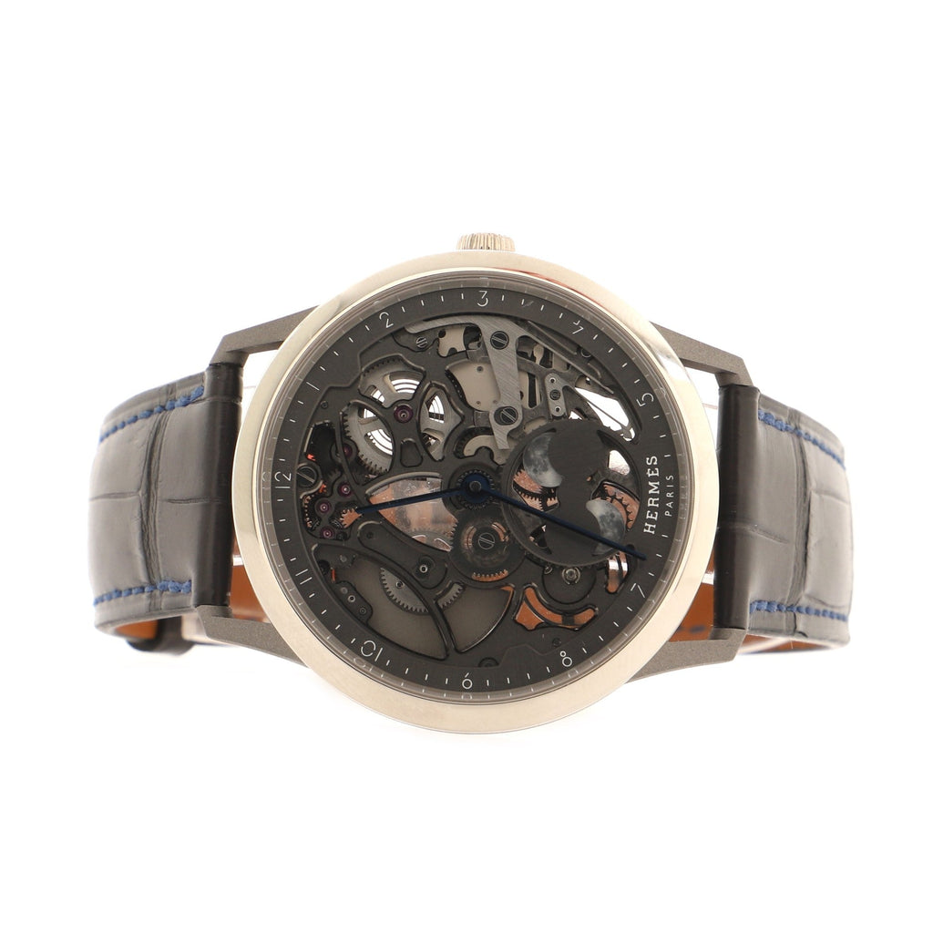 Slim d'Hermes Squelette Lune Automatic Watch Platinum with Titanium and Alligator 40