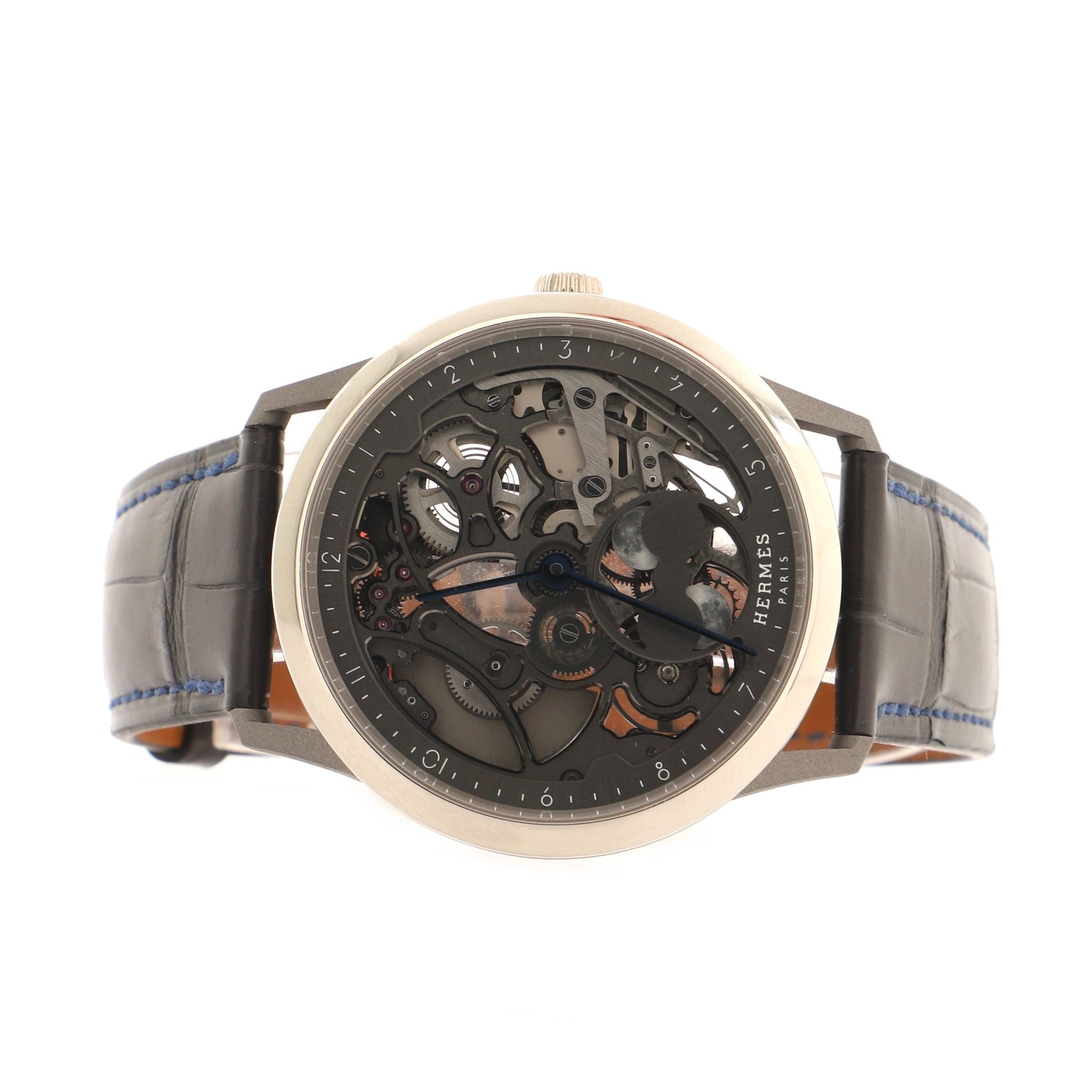 Slim d'Hermes Squelette Lune Automatic Watch Platinum with Titanium and Alligator 40