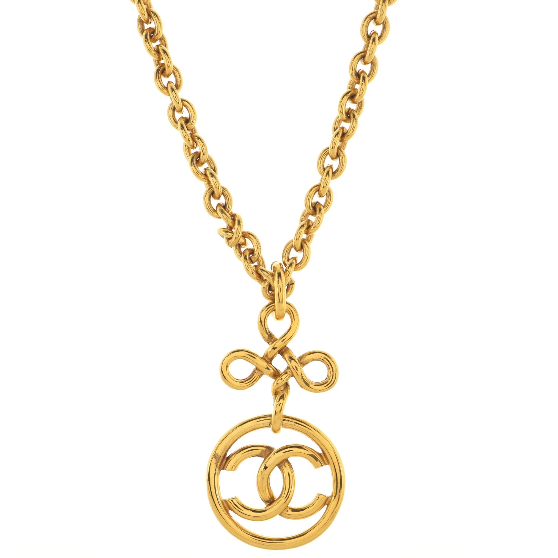 Vintage CC Round Pendant Necklace Metal