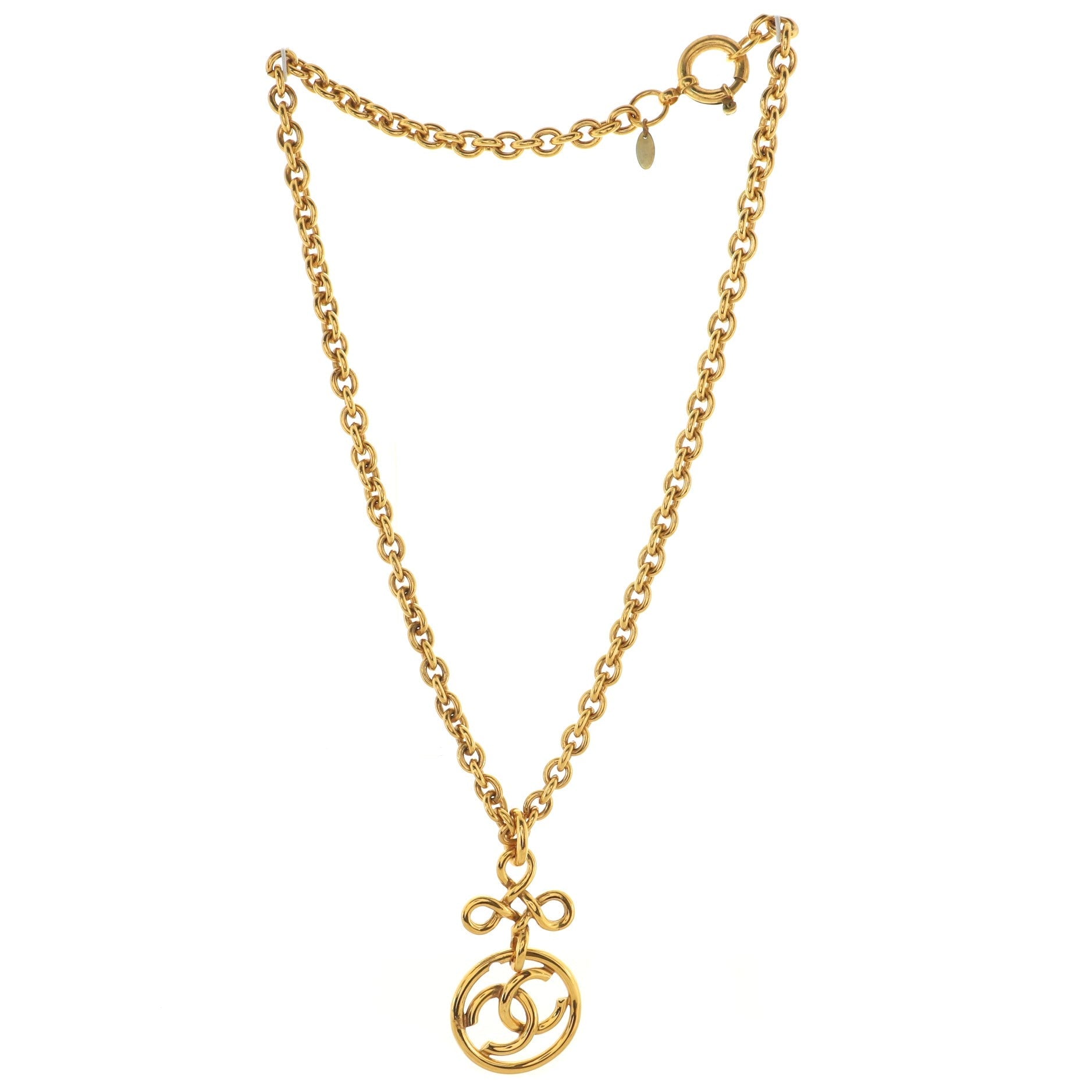 Vintage CC Round Pendant Necklace Metal