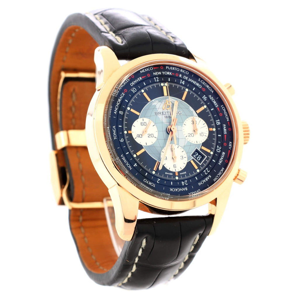 Transocean Unitime World Time Chronograph Automatic Watch Rose Gold and Alligator 46