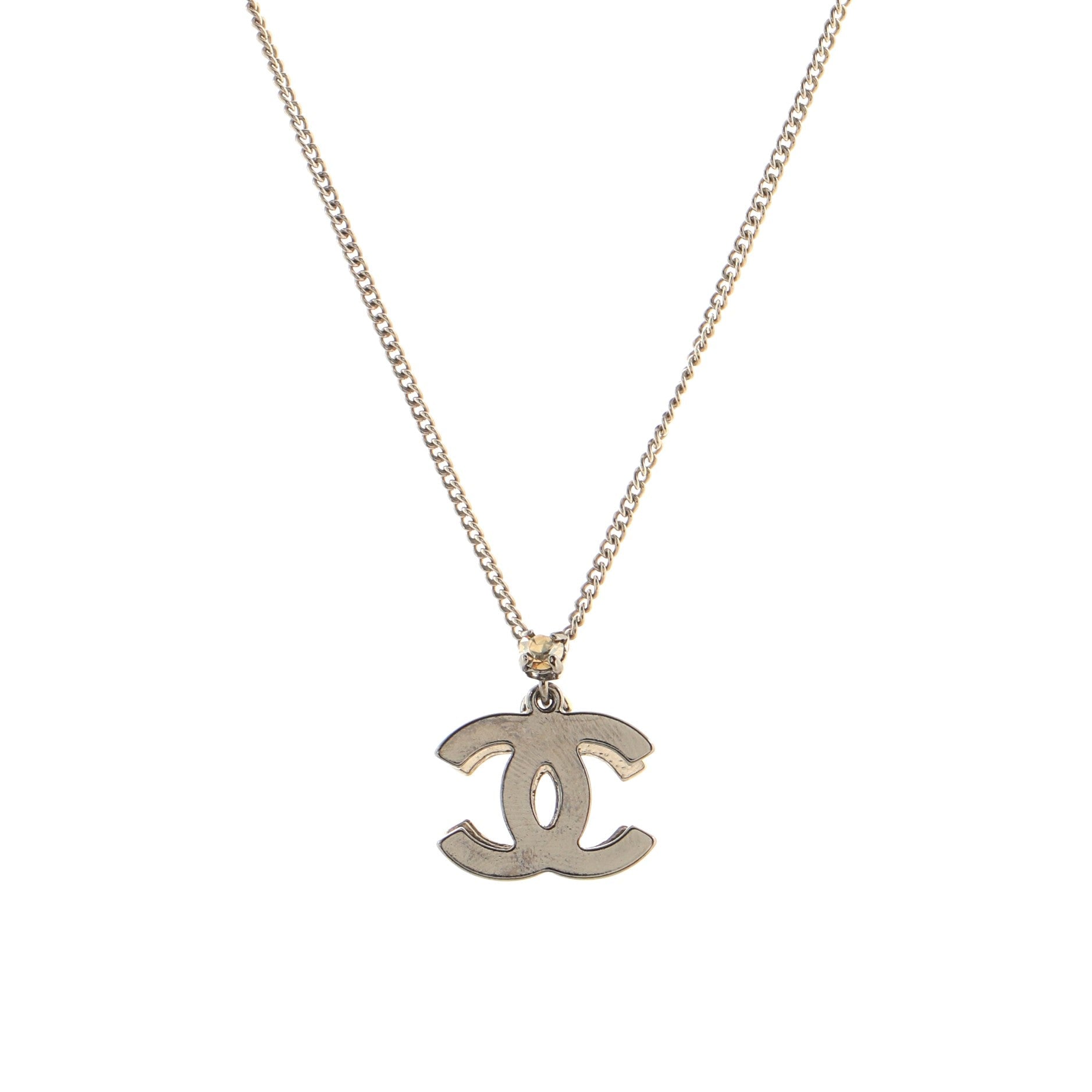 CC Long Pendant Necklace Crystal and Metal