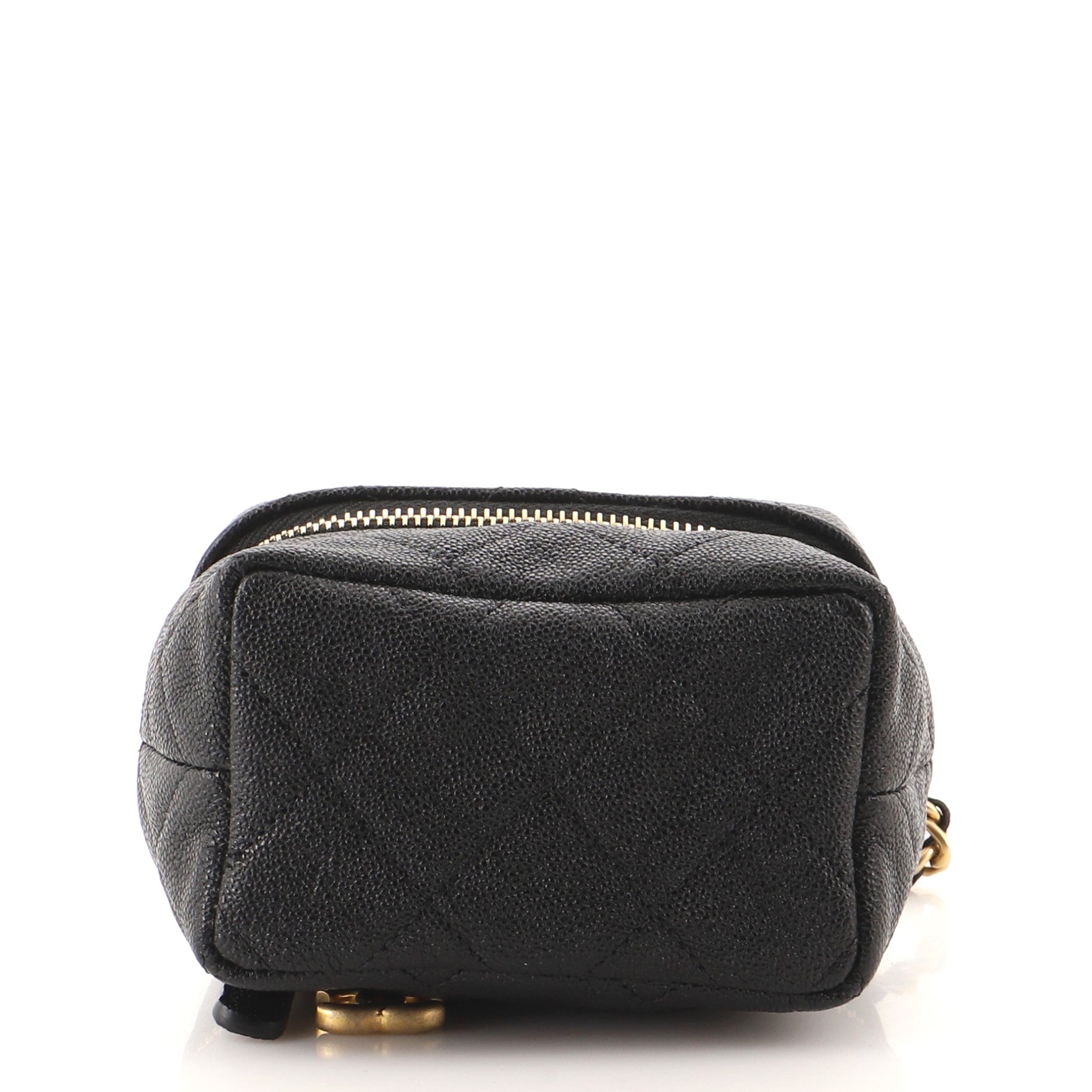 Top Handle Zip Around Vanity Case with Chain Quilted Caviar Mini