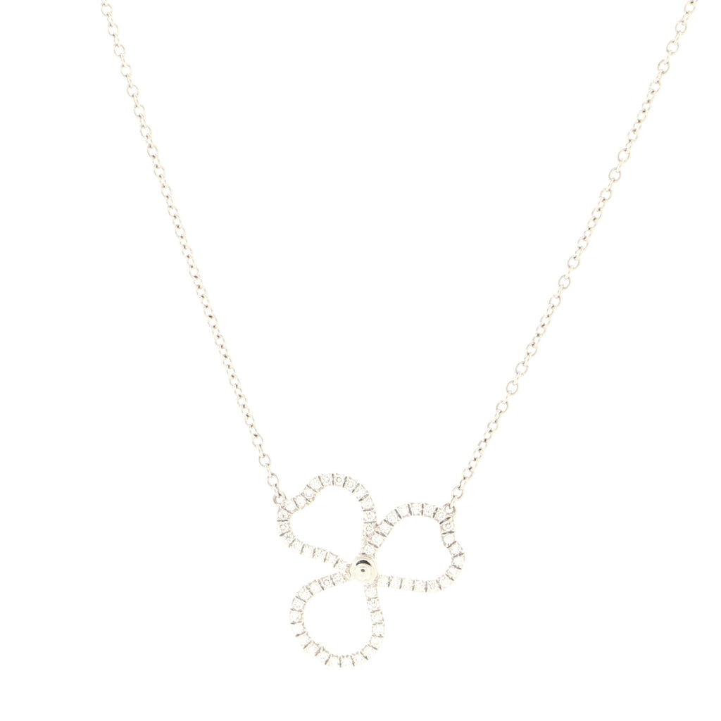Open Paper Flower Pendant Necklace Platinum and Diamonds Small