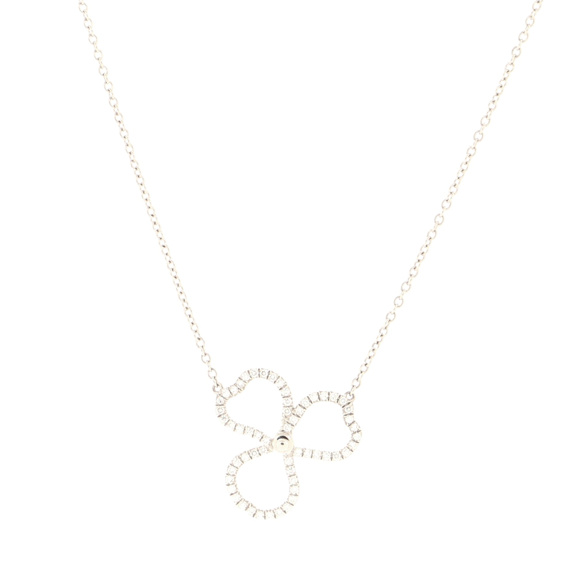 Open Paper Flower Pendant Necklace Platinum and Diamonds Small
